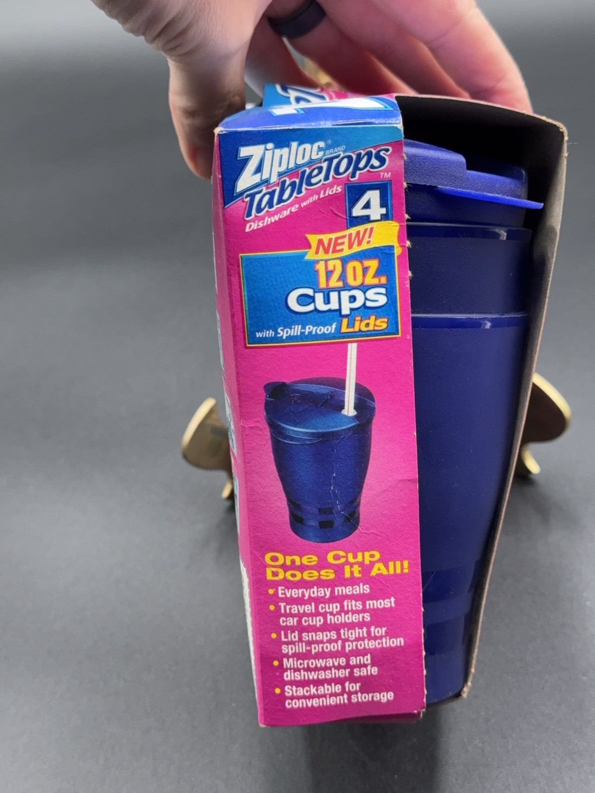 Ziploc TableTops Cups w/ Spill-Proof Lids Set 4 NEW Vintage 12 oz Discontinued