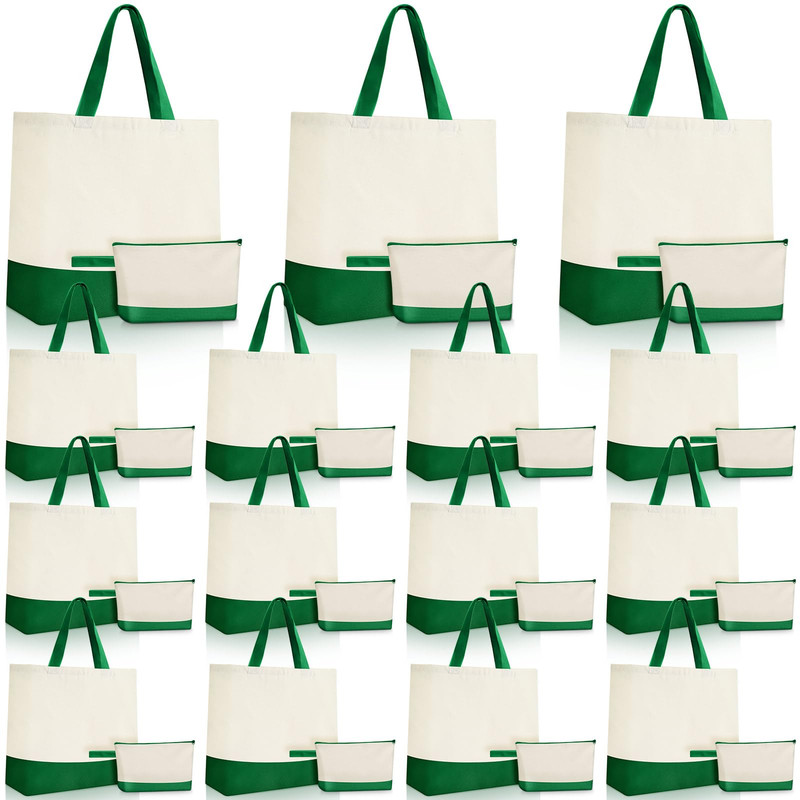 Sanwuta 30 Pcs Canvas Tote Bags Bulk Zipper Cosmetic Pouch 18.5 Reusable Cotton