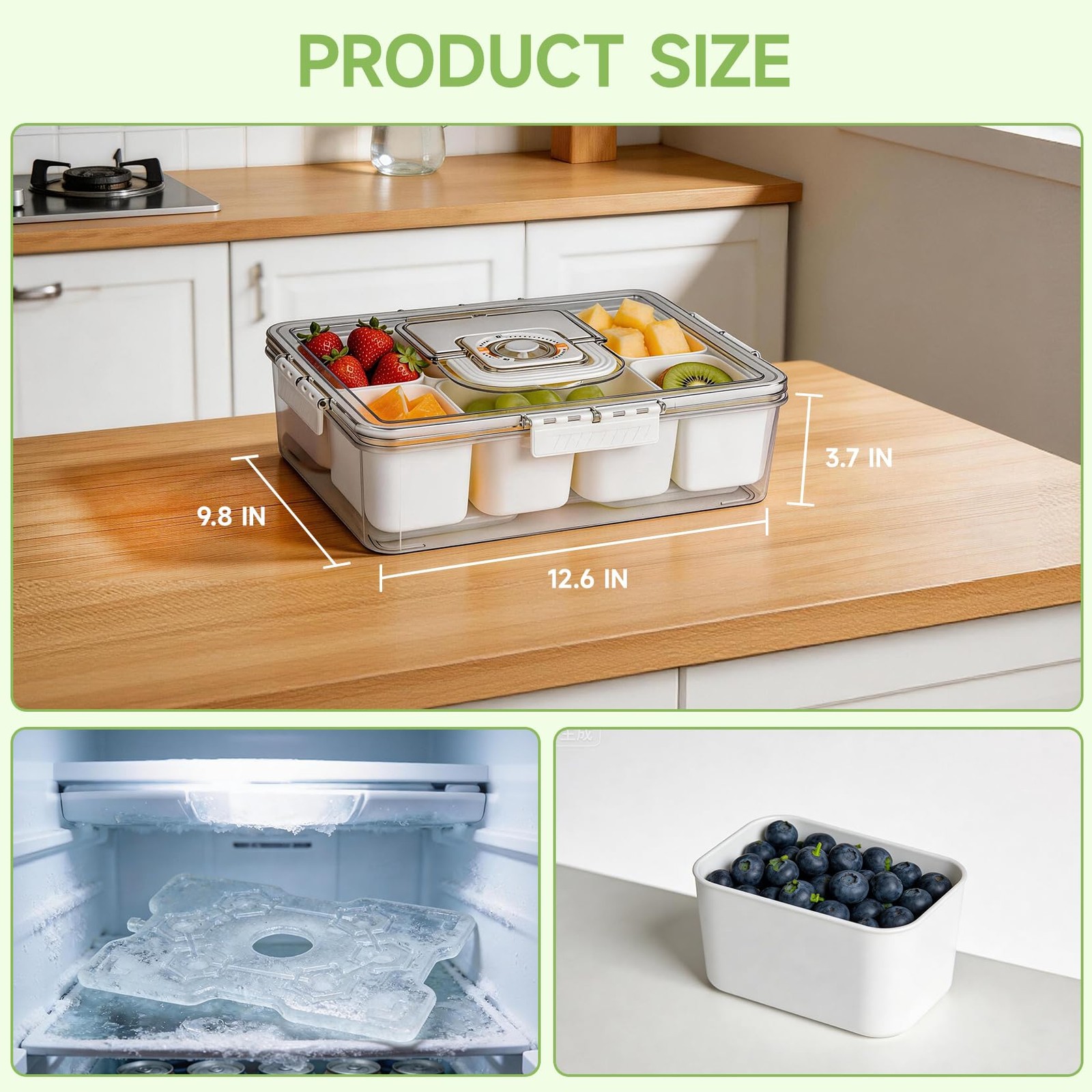 Chilled Portable Snackle container, Divided Serving Tray, Beach Essentials In…