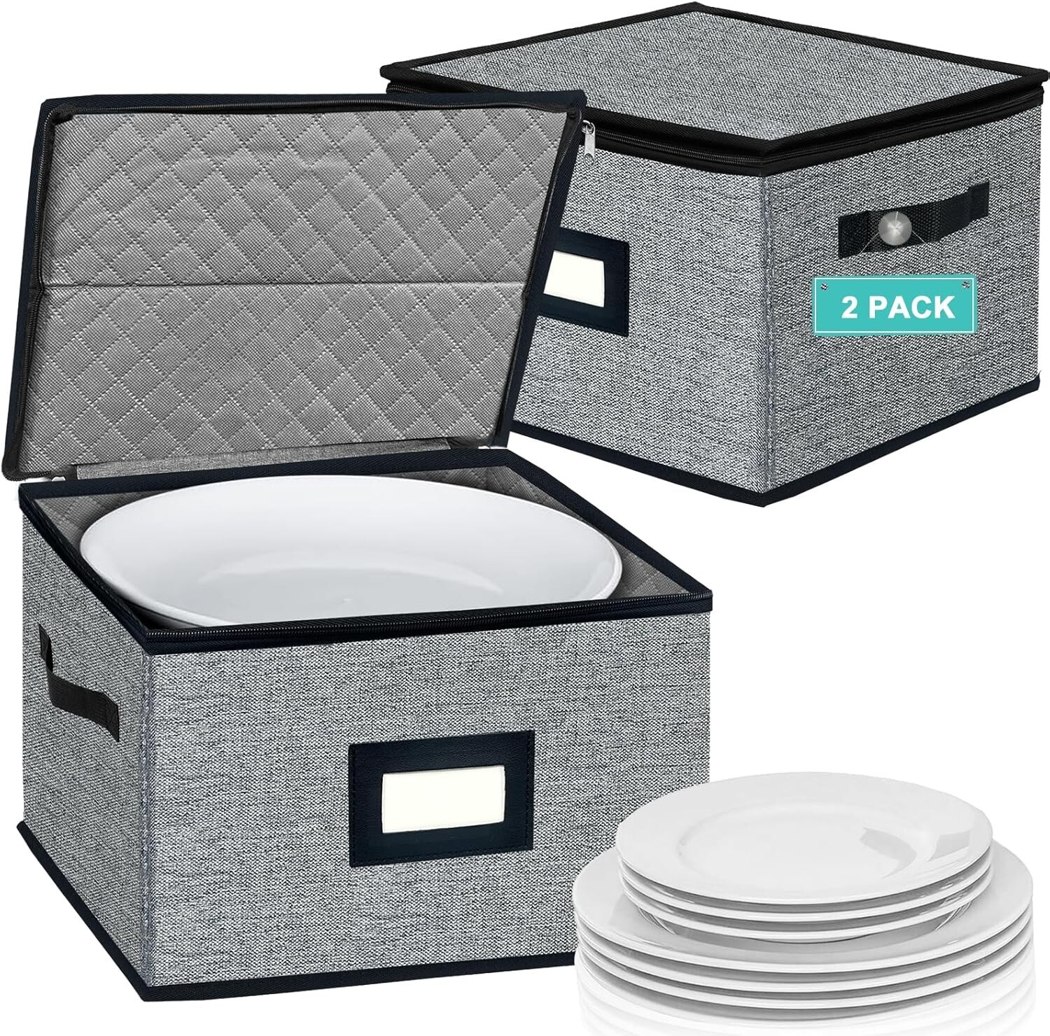 Plate Storage Containers Dinner Plate Storage with Lid, Handles Hard Shell 2-Pcs