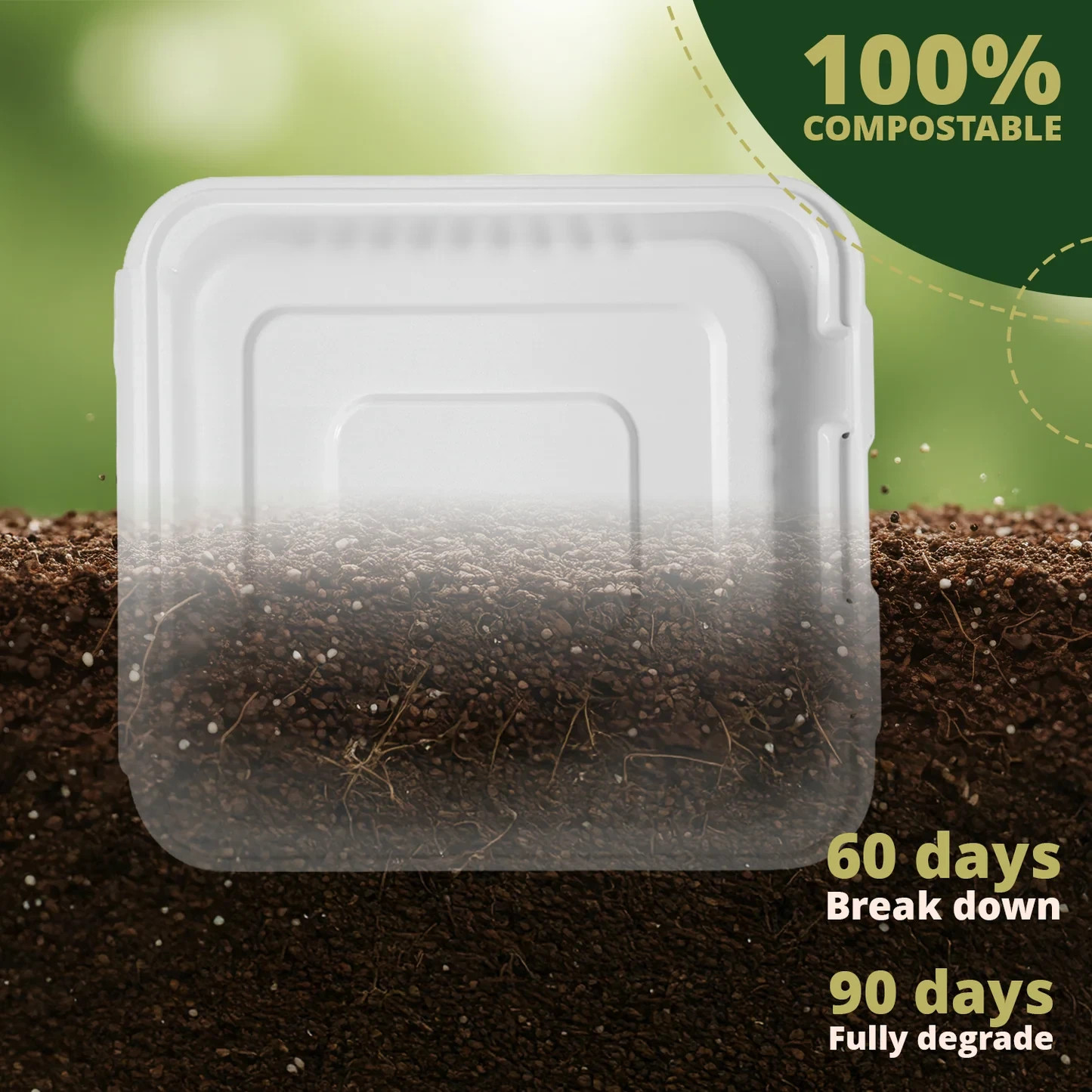 Naturawave Essentials 8″ x 8″ Compostable Clamshell Food Containers 50-Pack