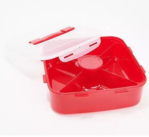 LocknLock Large Square Appetizer Tray w Handle Lid, Divider, K67908 Clear