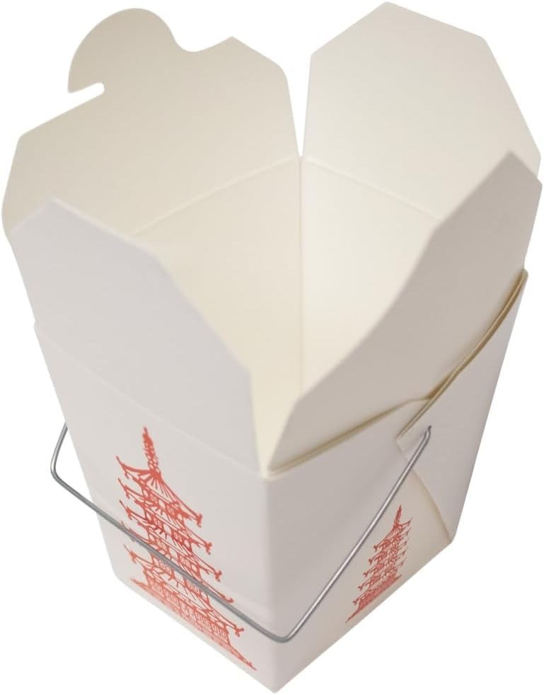 Great Credentials 15 Count 16 oz Pagoda Wire Handle Chinese Takeout Box Oyster