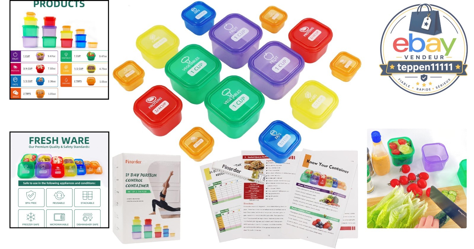 21 Day Portion Control Container Kit 14-Piece Set Meal Prep BPA Free