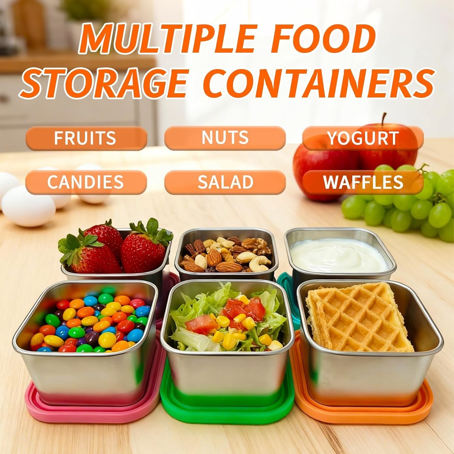 6Pack 6oz Stainless Steel Snack Containers with Lids, Leakproof Easy Open Sma…