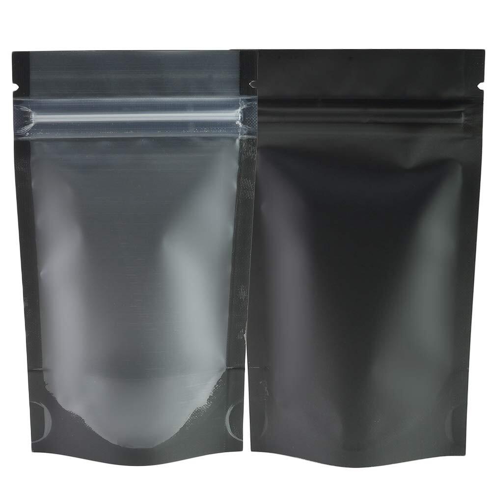 Pack Of 100 Translucent Front Matte Black Poly Plastic Resealable Bags 3.3oz 5