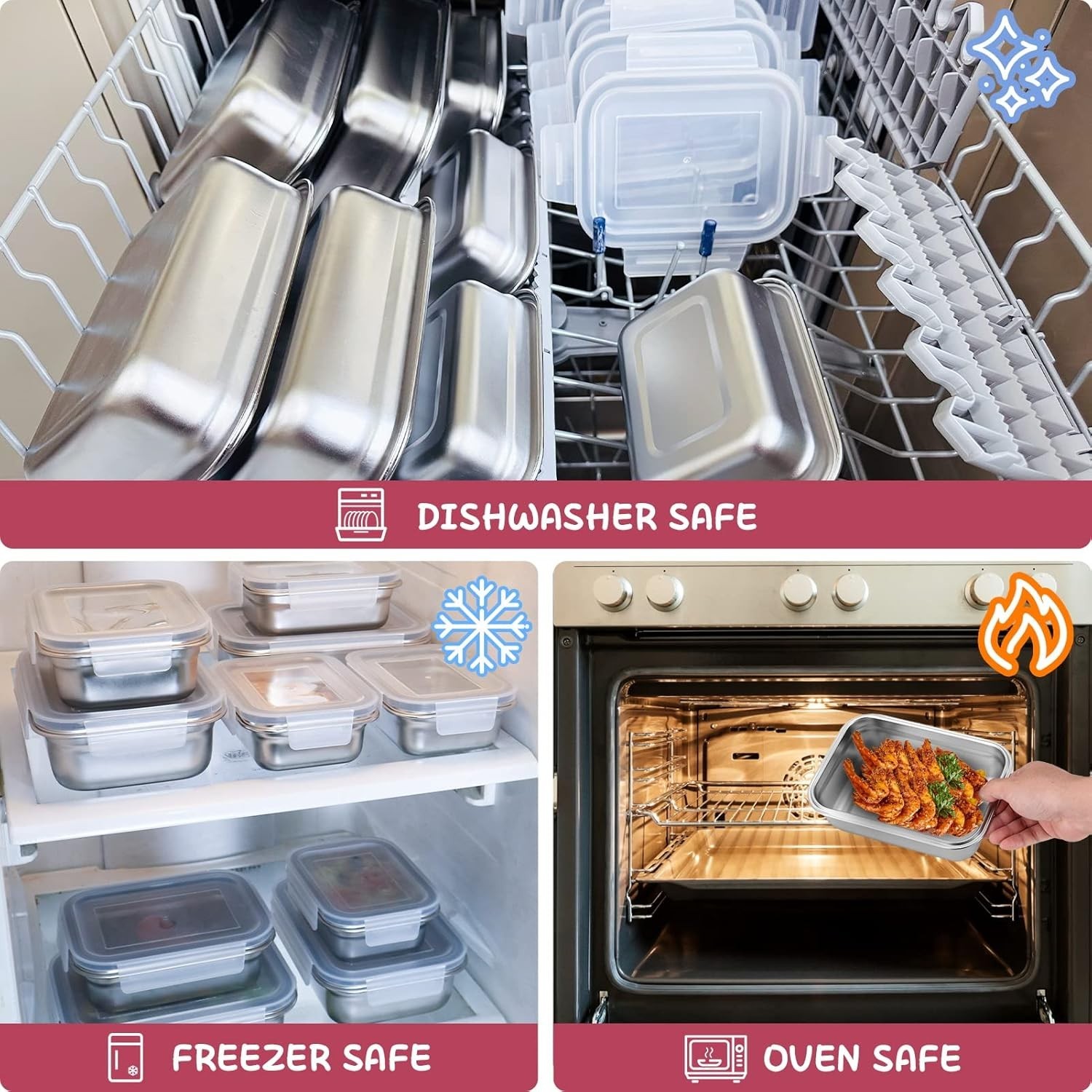 10 PC Square 304 Stainless Steel Food Containers W/ Lids Airtight Bento Lunch