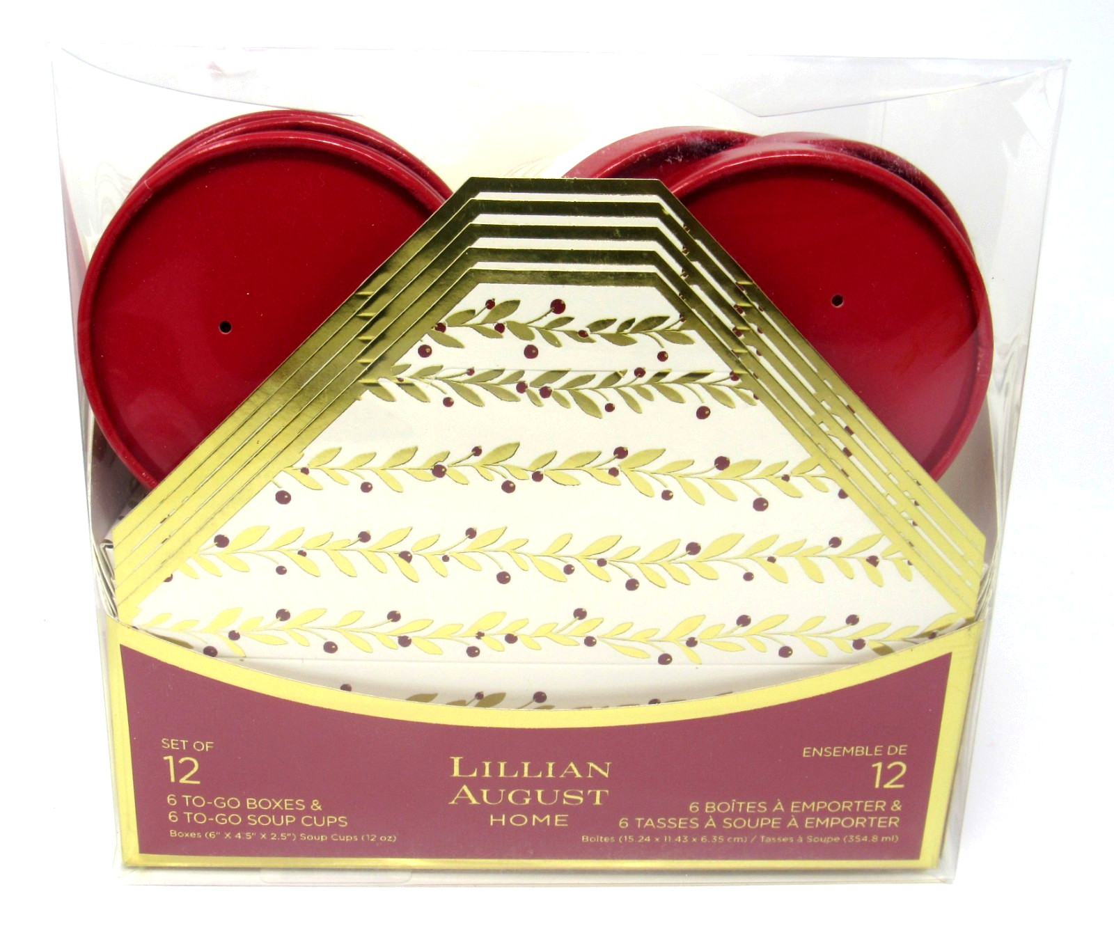 Lillian August Home 6 To-Go Boxes plus 6 To-Go Soup Cups Christmas Food Storage