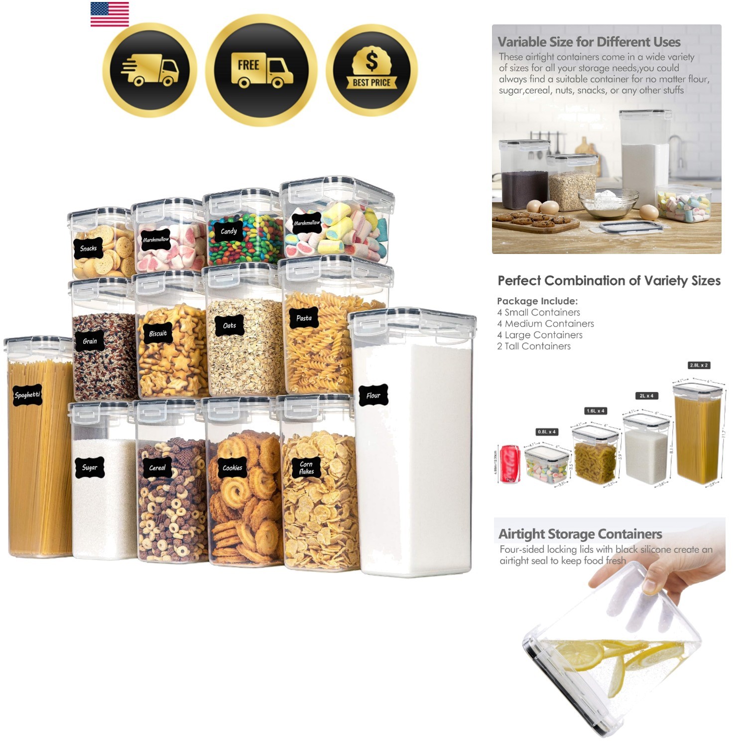 Airtight Food Storage Containers Set, 14 PCS Kitchen Storage Containers with …