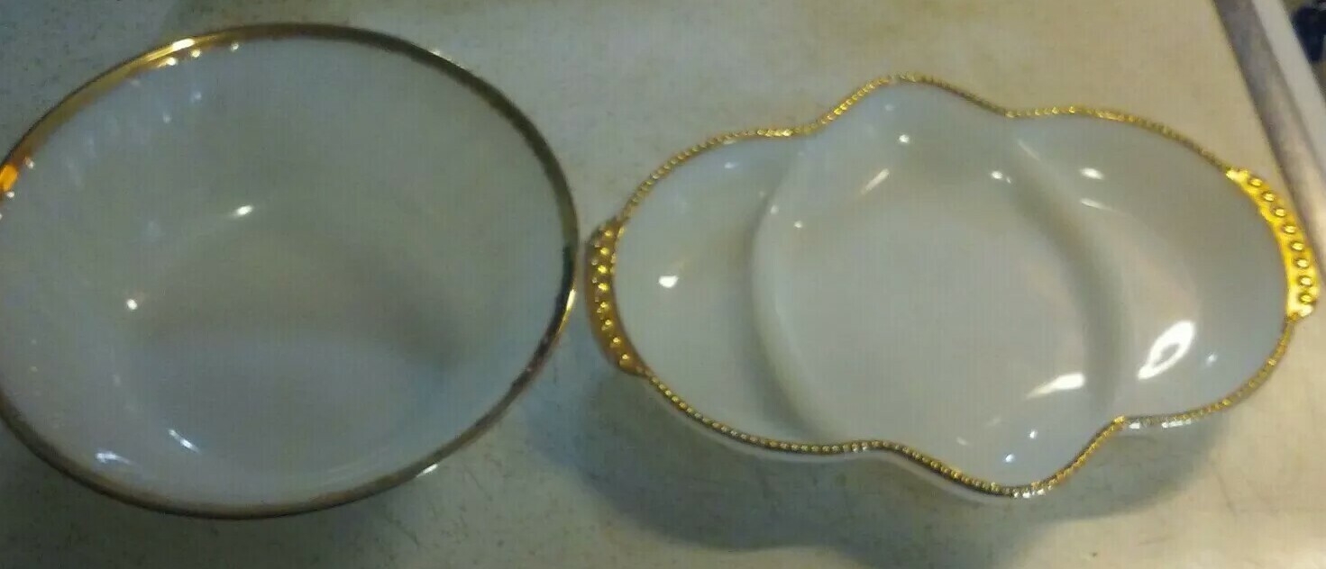 Lot of 2 fireking one large bowl and one large candy dish ..good condition