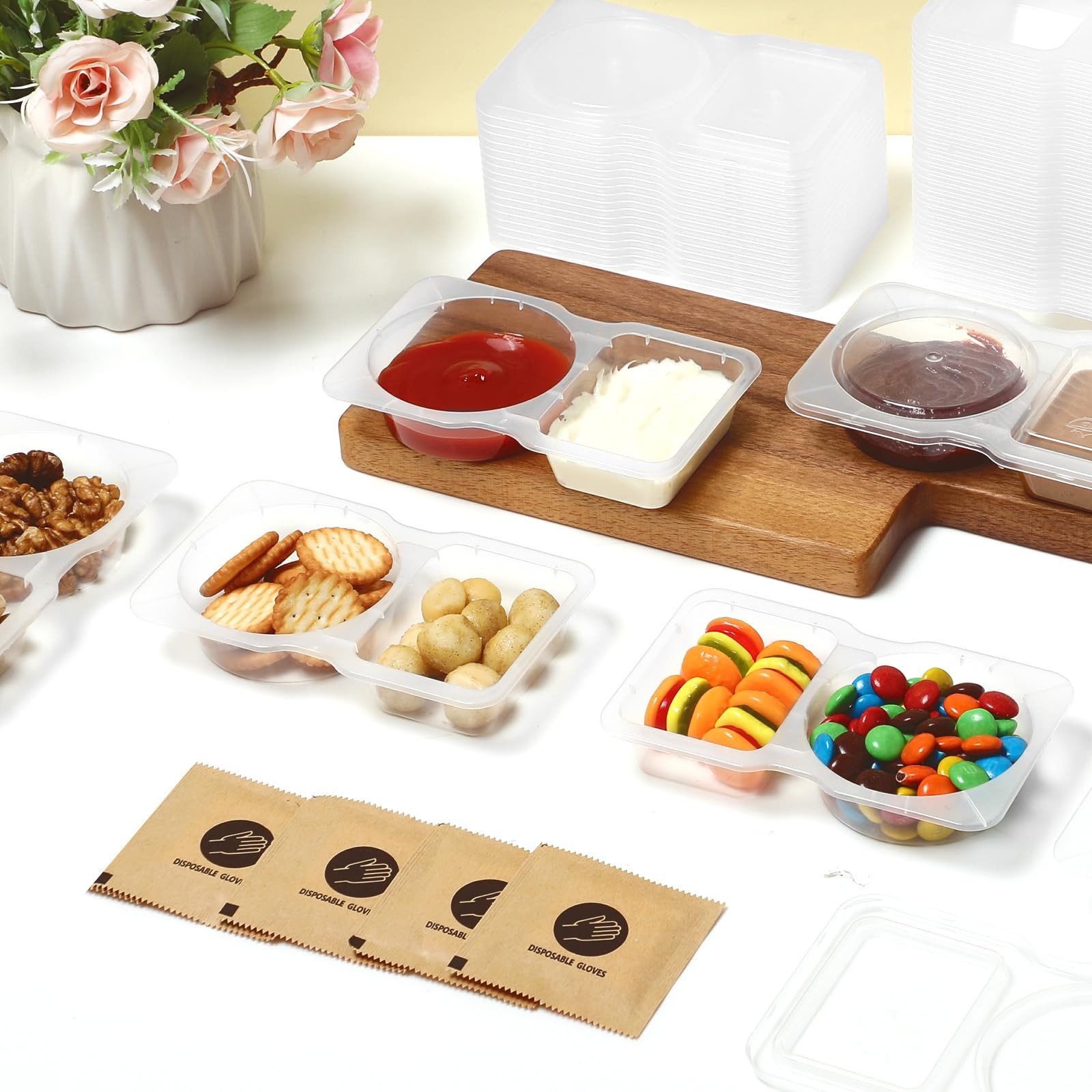 20 Pack 2 Compartment Snack Containers with Lids – Leak-Proof, Reusable Plast…