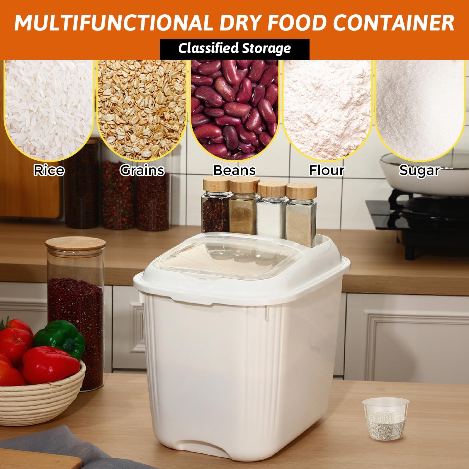 4 Pack Sugar Storage Containers Flour Bin with Wheels Large Pet Dog Food Stor…