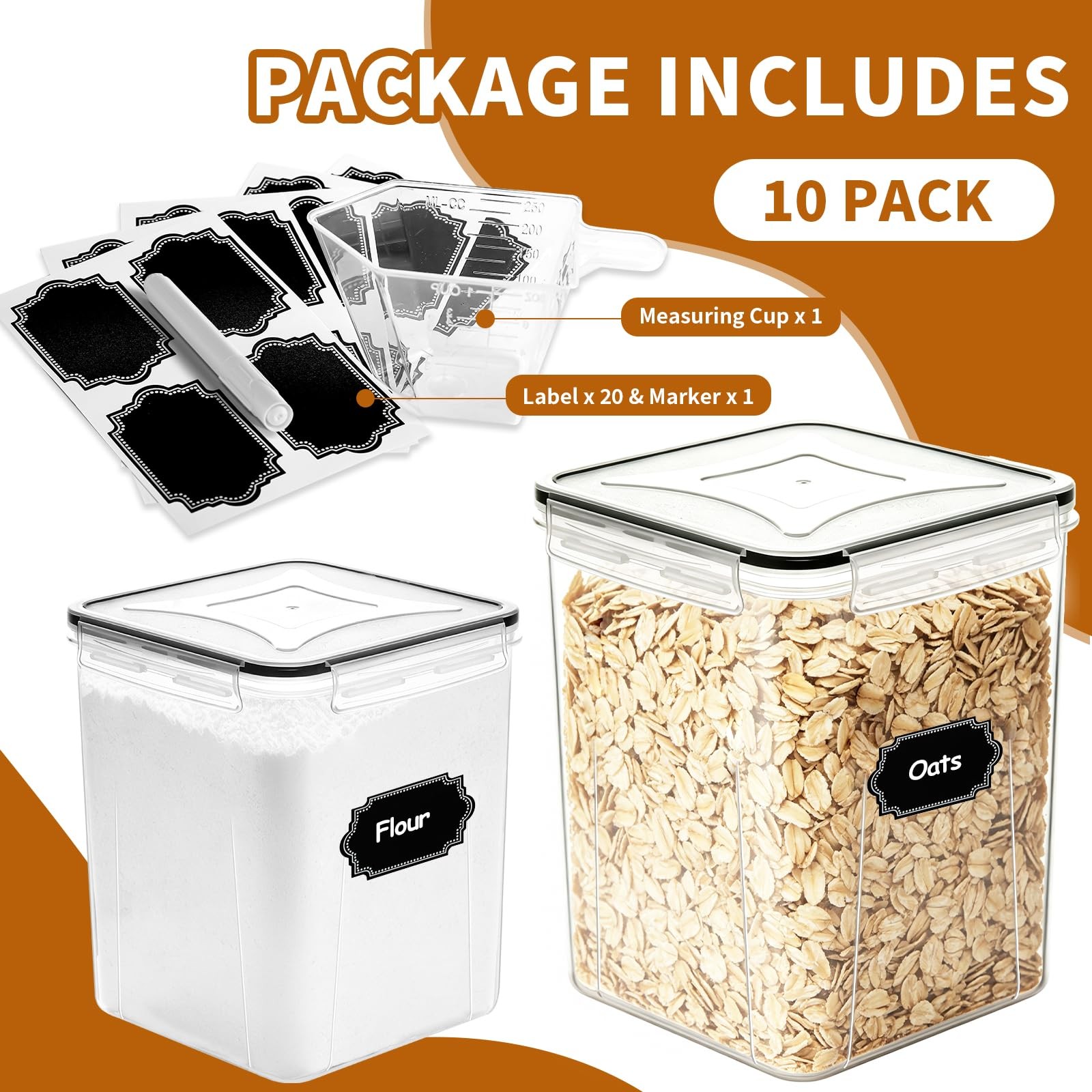 Flour Sugar Storage Containers, 10 Pack Large Airtight Food Storage Container…