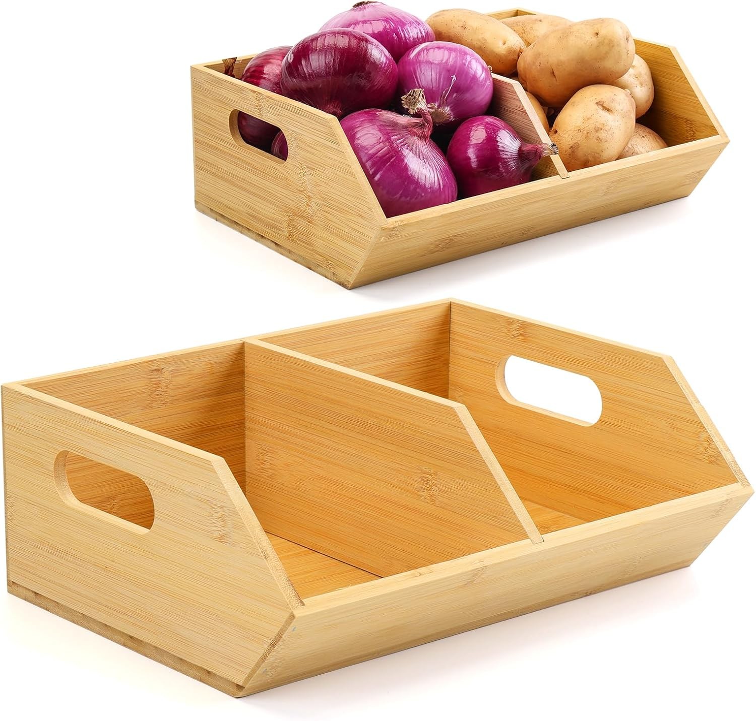 2 Set Bamboo Storage Bins Pantry Organizers & Storage Kitchen Countertop