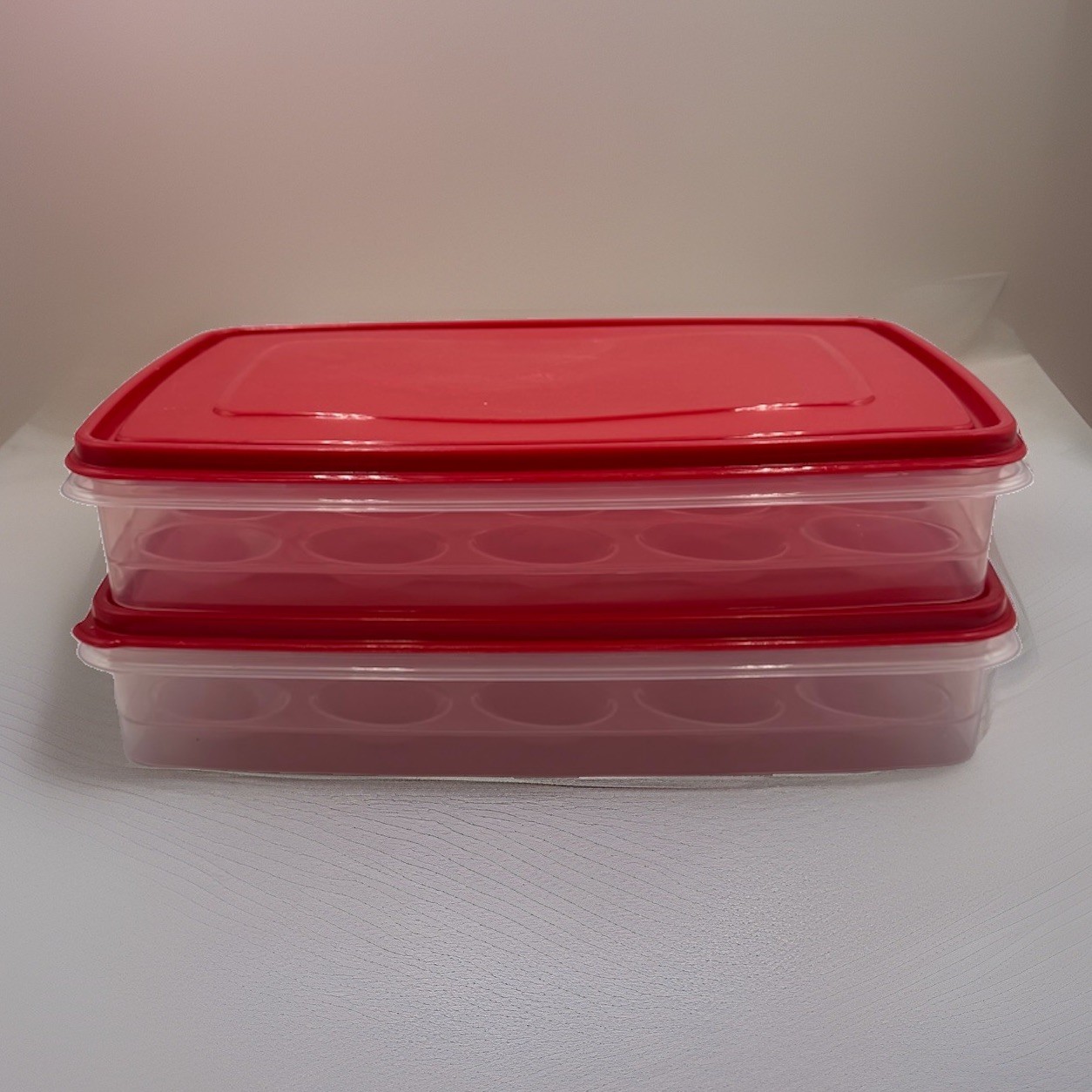 VTG Rubbermaid Deviled Egg Carrier Set of 2 Clear Red Servin Saver Containers