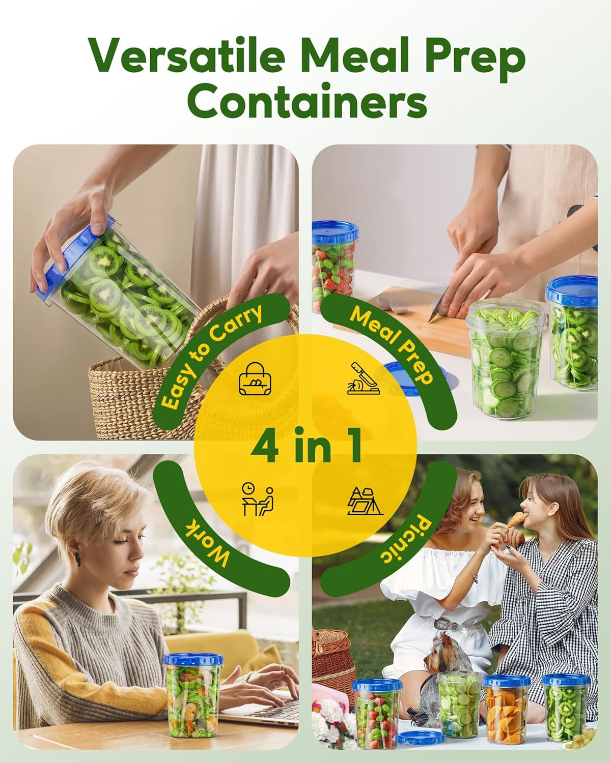 10 Pack-33Oz Freezer Storage Containers Set Plastic Food Twist Top Lids BPA Soup
