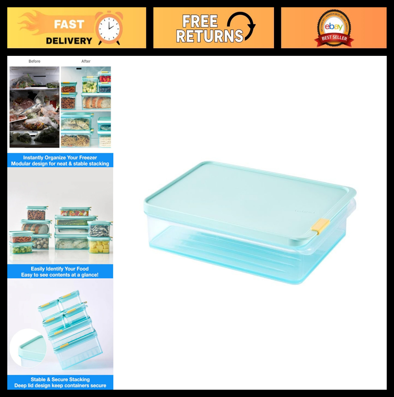 Airtight Stackable Freezer Containers – 3.5L BPA Free Food Storage, Microwave Sa