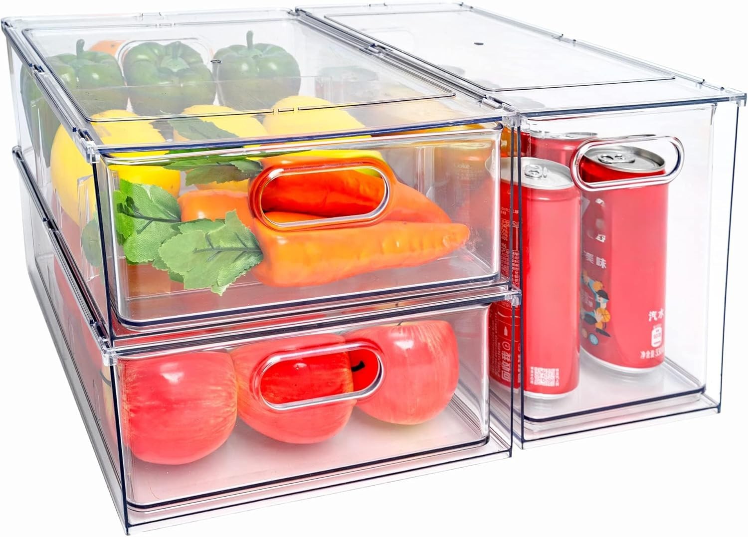 4 pack Stackable Refrigerator Organizer Bins Pull-Out Drawers Fruit & Veggies