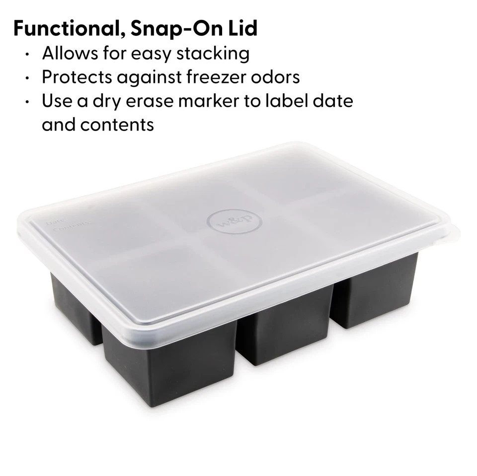 Cup Cubes Silicone Freezer Tray With Lid Blue Makes 6 1cup Portions Freeze Sto