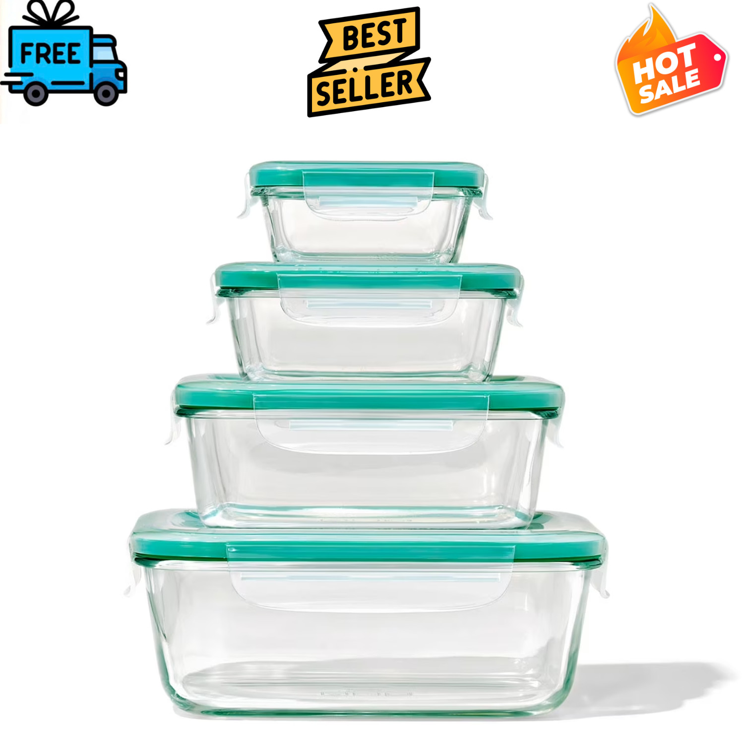 OXO Softworks Smart Seal Glass Container Set 8Pc Meal Prep Storage Kitchen