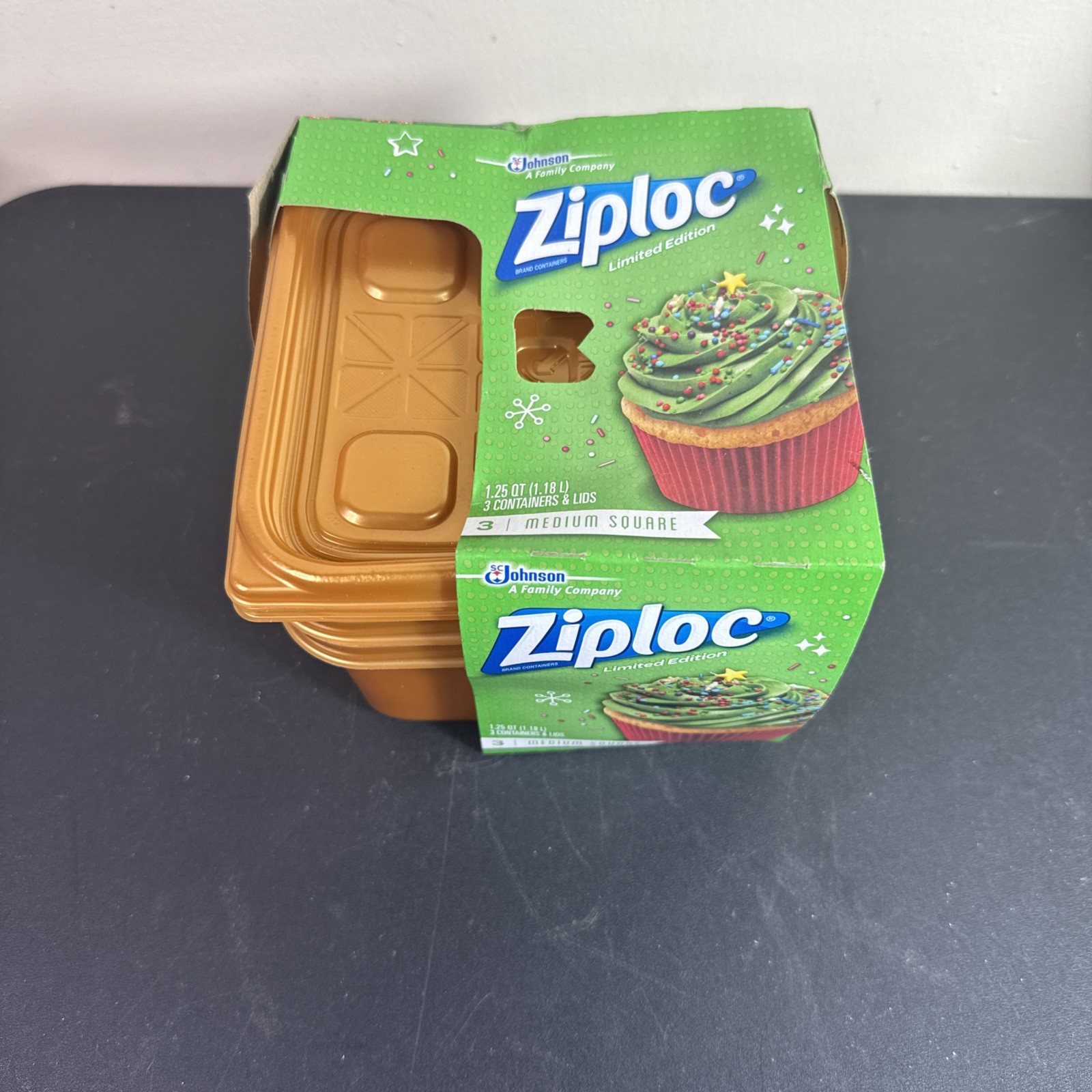 Ziploc NEW Limited Edition Holiday Medium Square Container Gold 3 Count