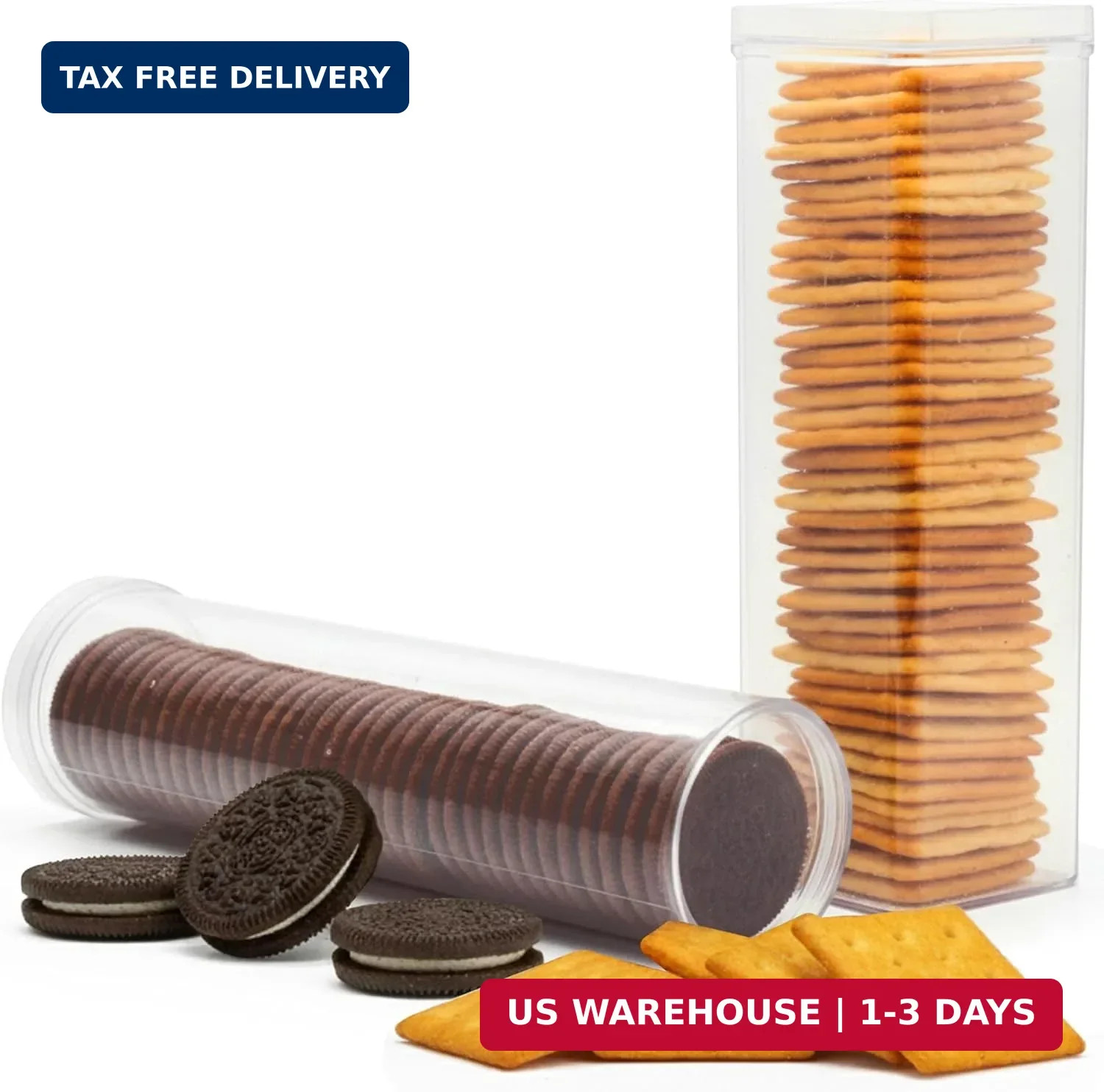 Cracker Container Set of 2 Round Square Saltine Cookie Storage No Crush Airtight