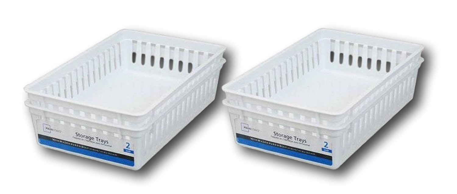 Plastic Rectangular Storage Trays Baskets Organization Bundle Set Of 4