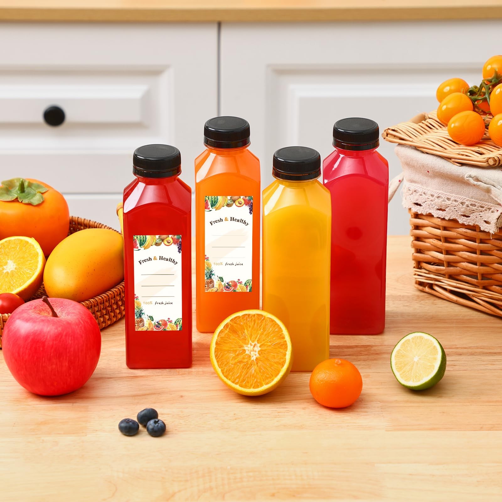 42pcs 16oz Plastic Juice Bottles with Caps, Reusable Juicing Bottles with Lid…