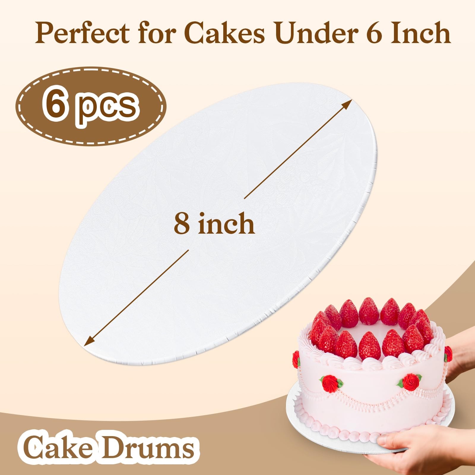 6 PCS 8 Inch Round White Cake Boards 1/4″ Thick Drums Food Grade Cardboard