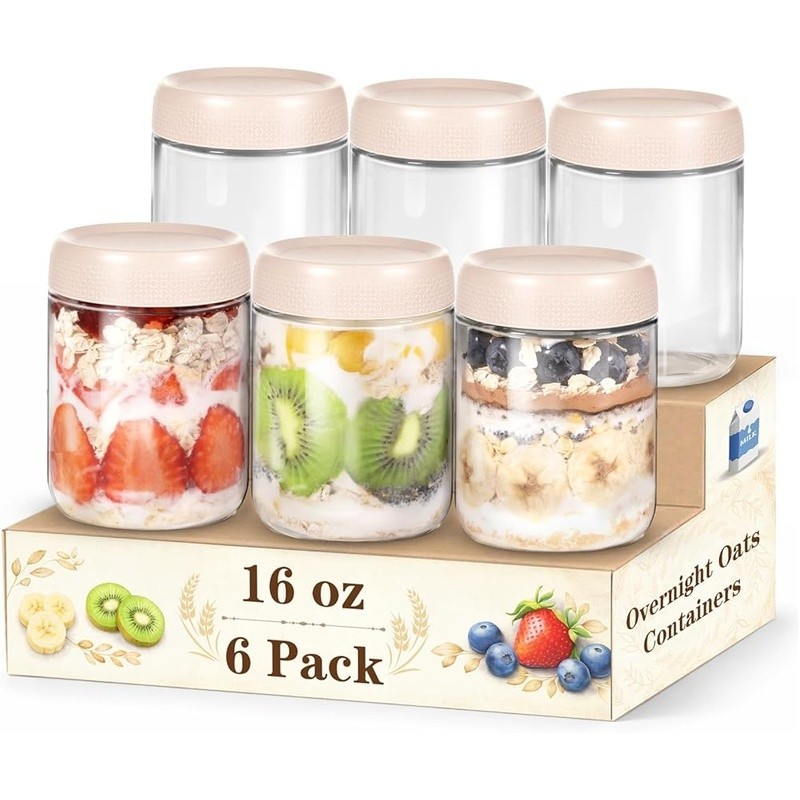 Airtight Glass Mason Jars Food Storage Meal Prep Containers W/ Lids 16oz New