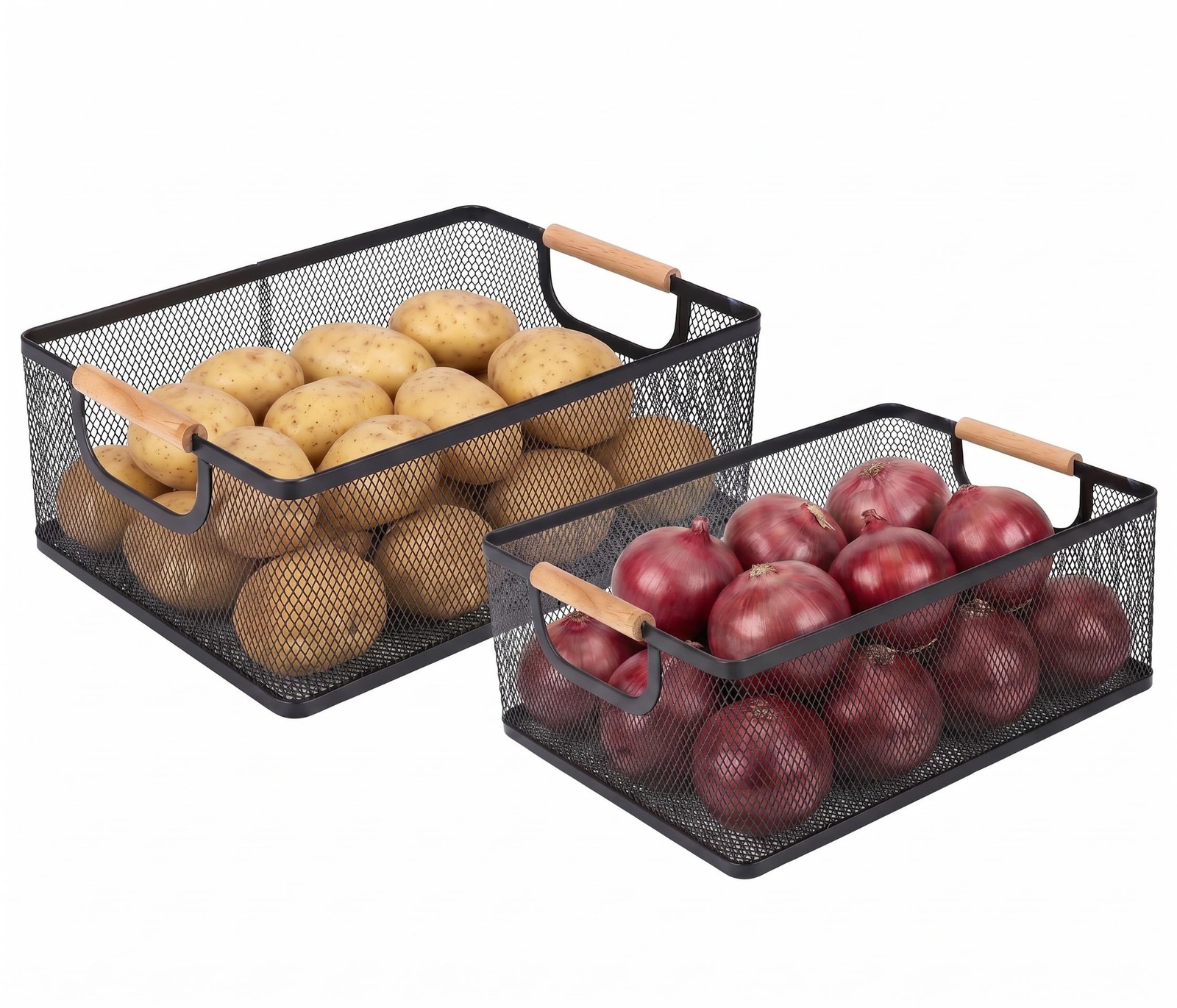 Potato and Onion Storage Bin, Set of 2 Potato Storage Onion Holder with Woode…