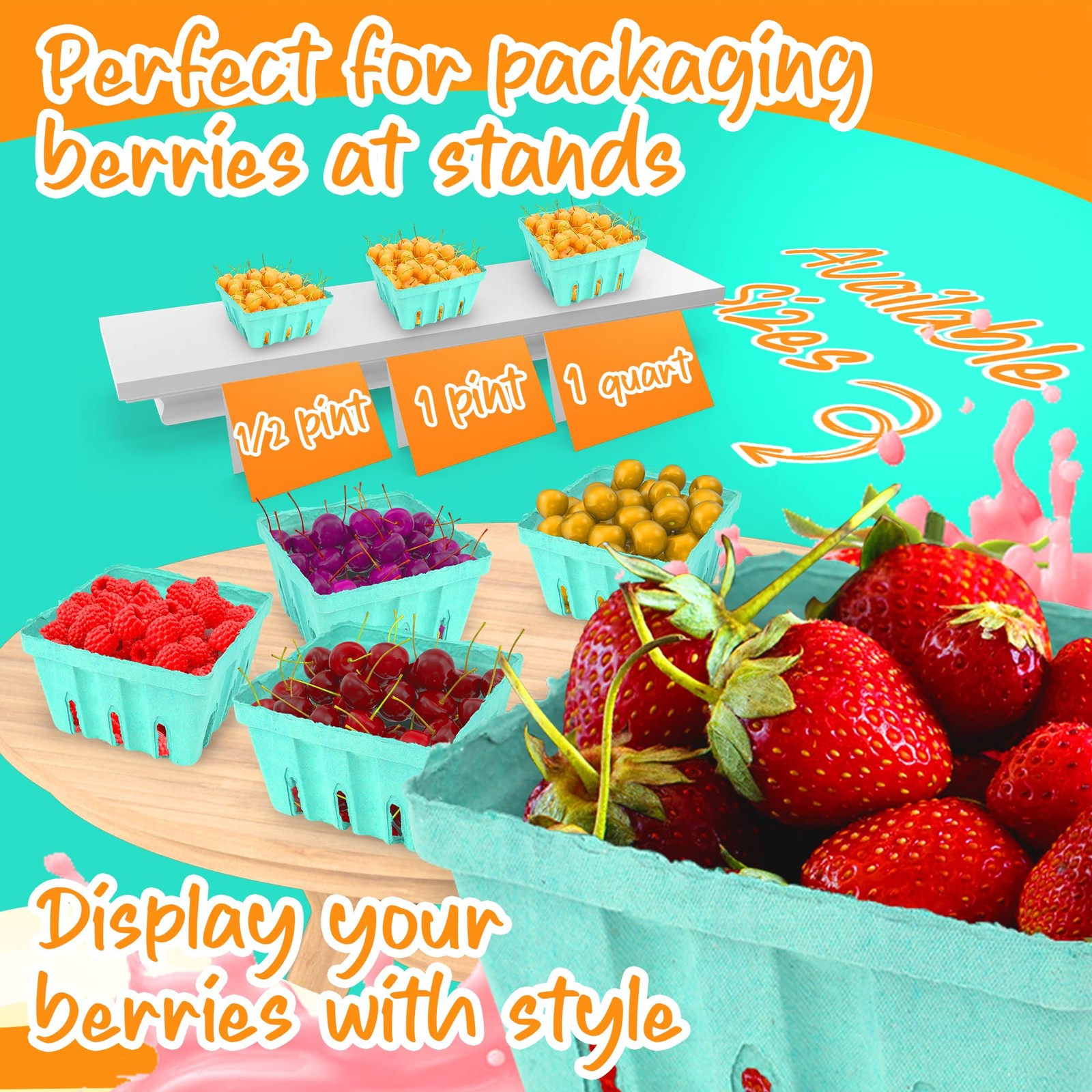Green Berry Basket 1 Pint – Molded Pulp Fiber Vented Produce Basket (Pack of …