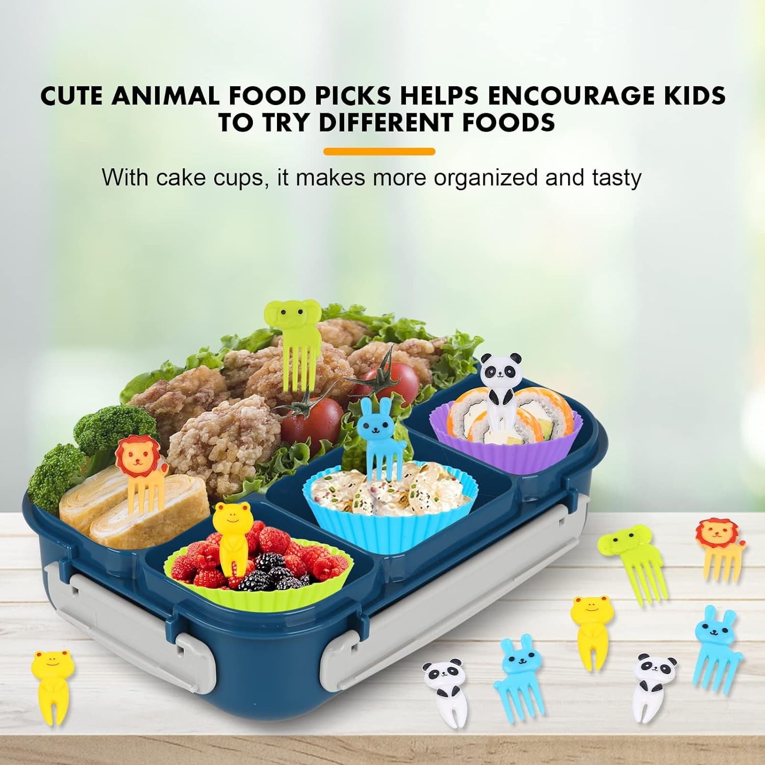 Bento Box, Lunch Box Kids, 1300ML Adult with 4 Blue