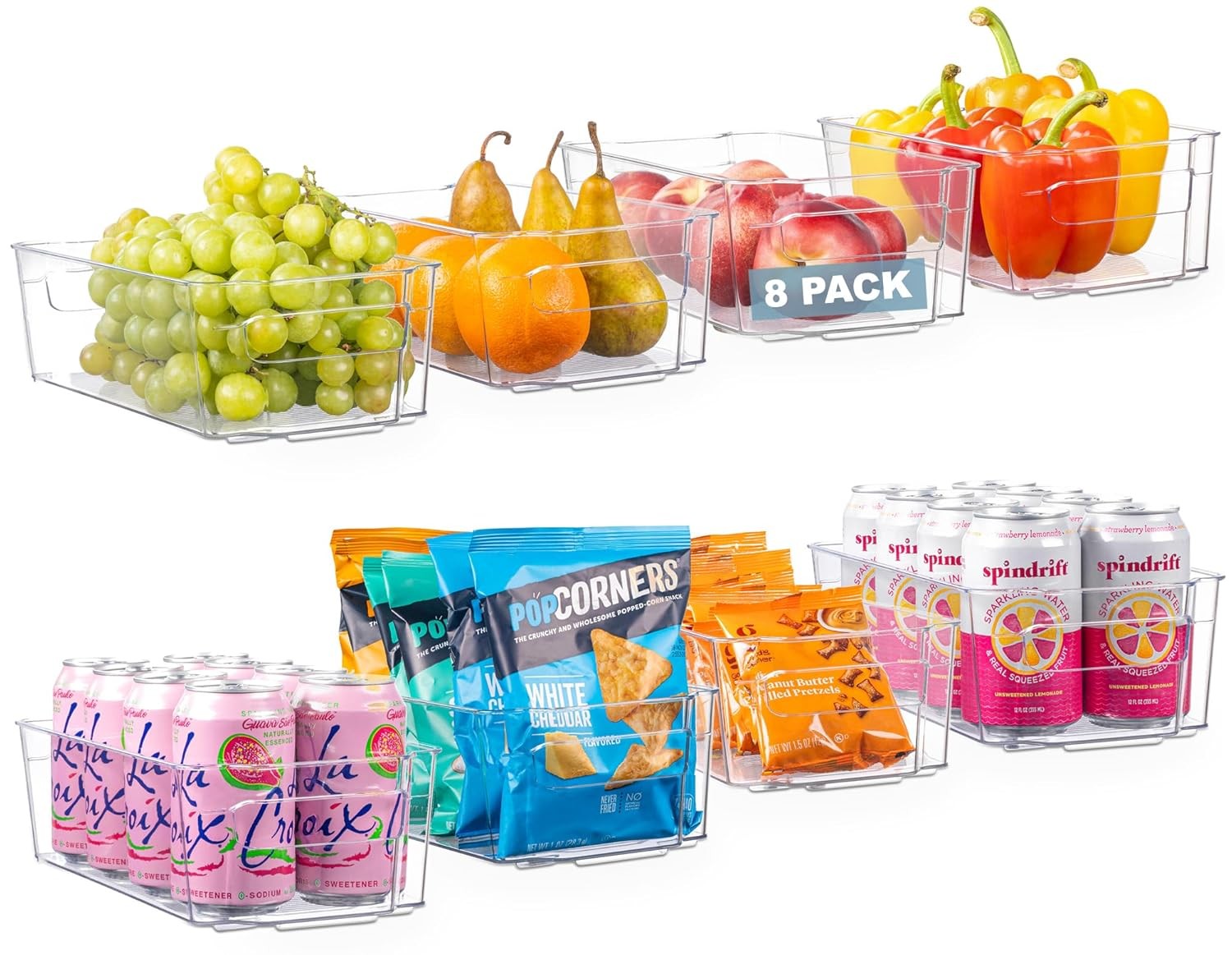 Oizeir 8 Pack Clear Plastic Storage Bins with Handles – Stackable Fridge Organiz
