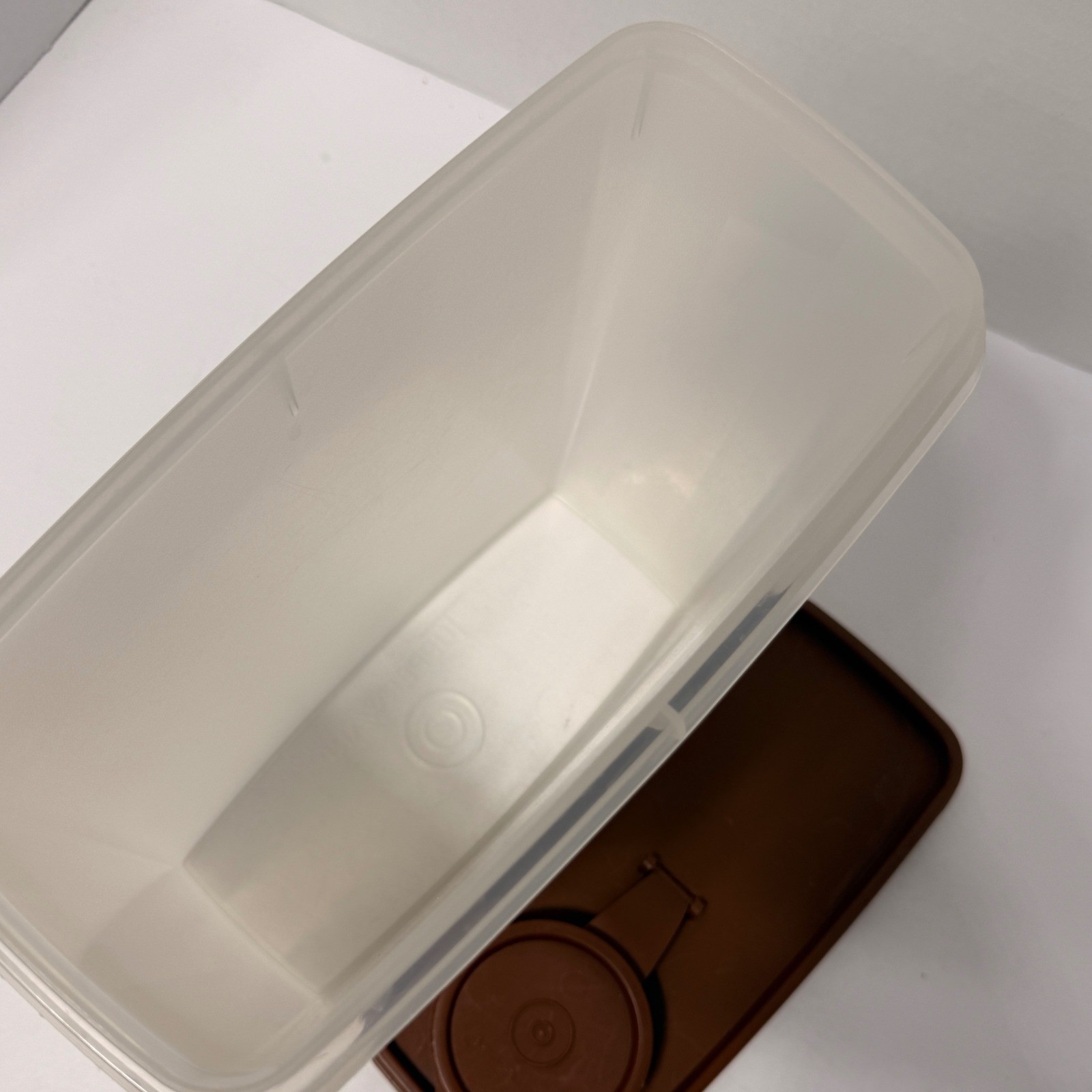 Vintage Tupperware Modular Mate Super Oval 4 Clear Brown Flip Top Lid 1614 USA *