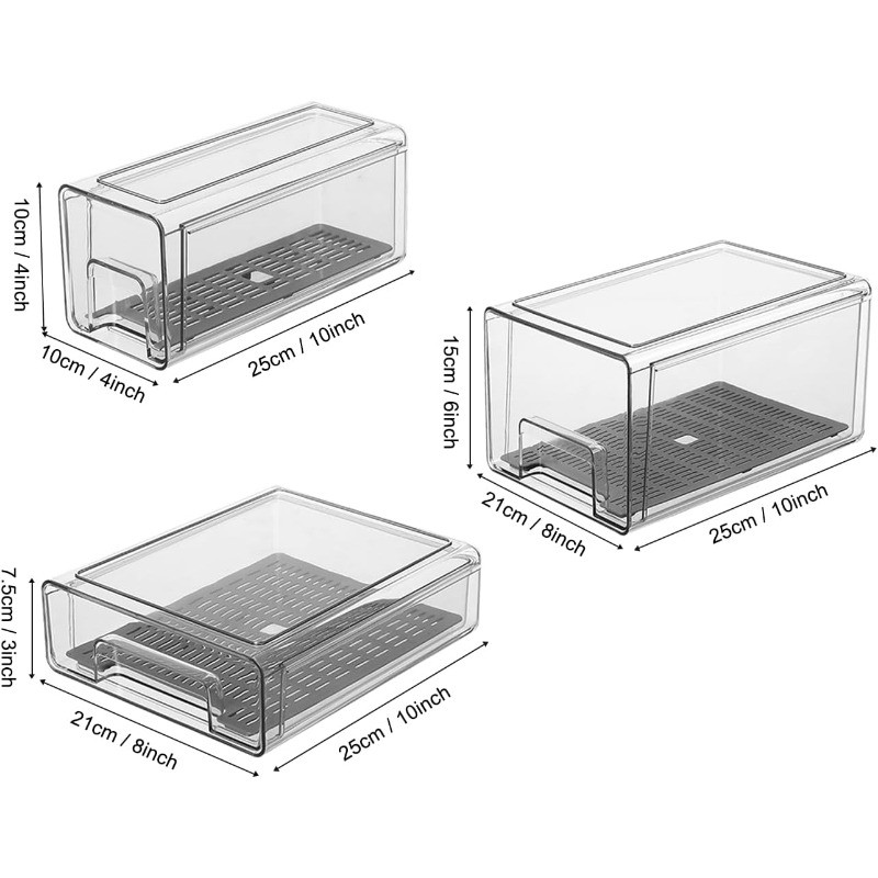 Refrigerator Organizers Storage Drawers (Complete Set) | Produce Water Draining