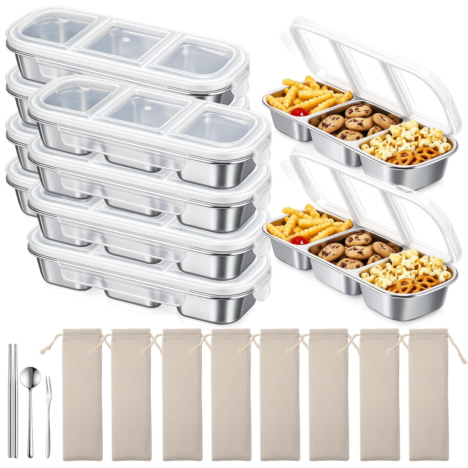 8 Sets Stainless Steel Snack Containers with Lids for Adults, 20 oz Reusable …