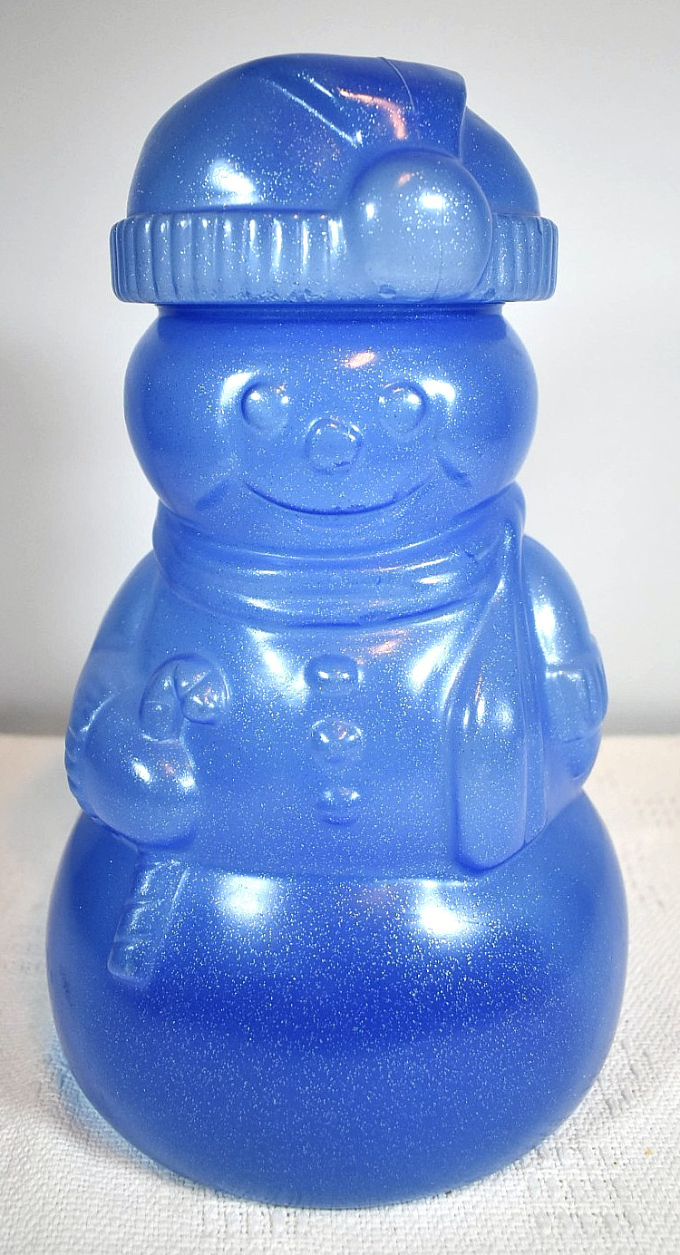 Ice Blue Mr. Snowman Lightweight Plastic Empty Blow-Mold w/ Removable Hat Lid