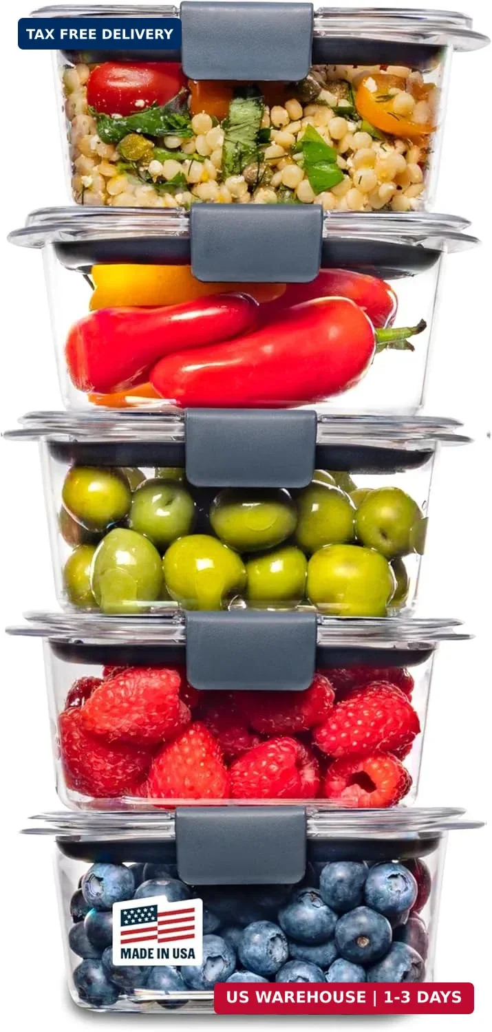 Rubbermaid Brilliance BPA-Free Food Storage Containers Multi Pack, 1.3 Cup Plast