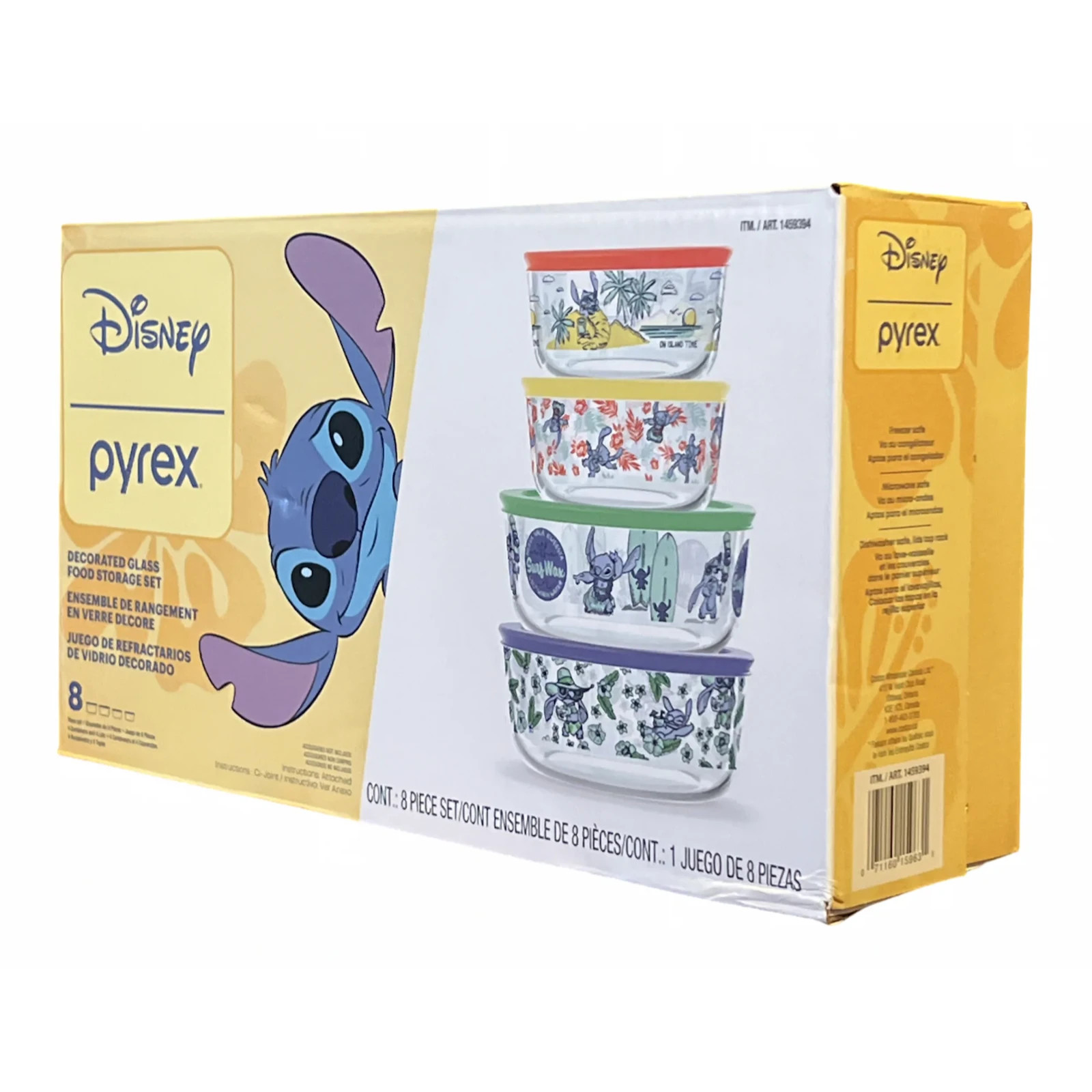 Stitch Disney Pyrex Decorated Glass Storage 8 Piece Glass Bowl Set.