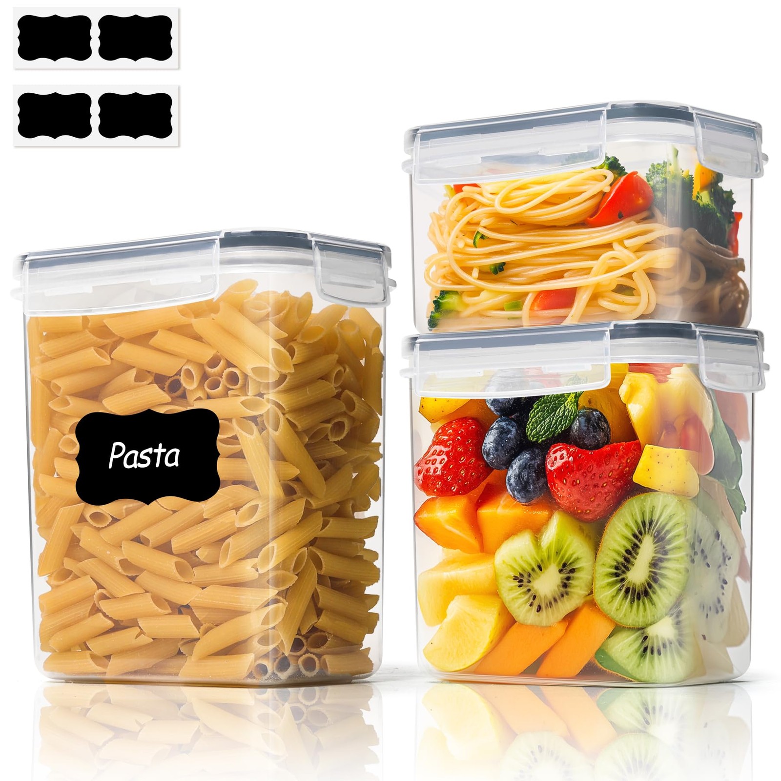 Food Storage Containers with Lids Set of 3 (2L/2.1Qt) (1.4L/1.5Qt) (0.8L/0.8Q…