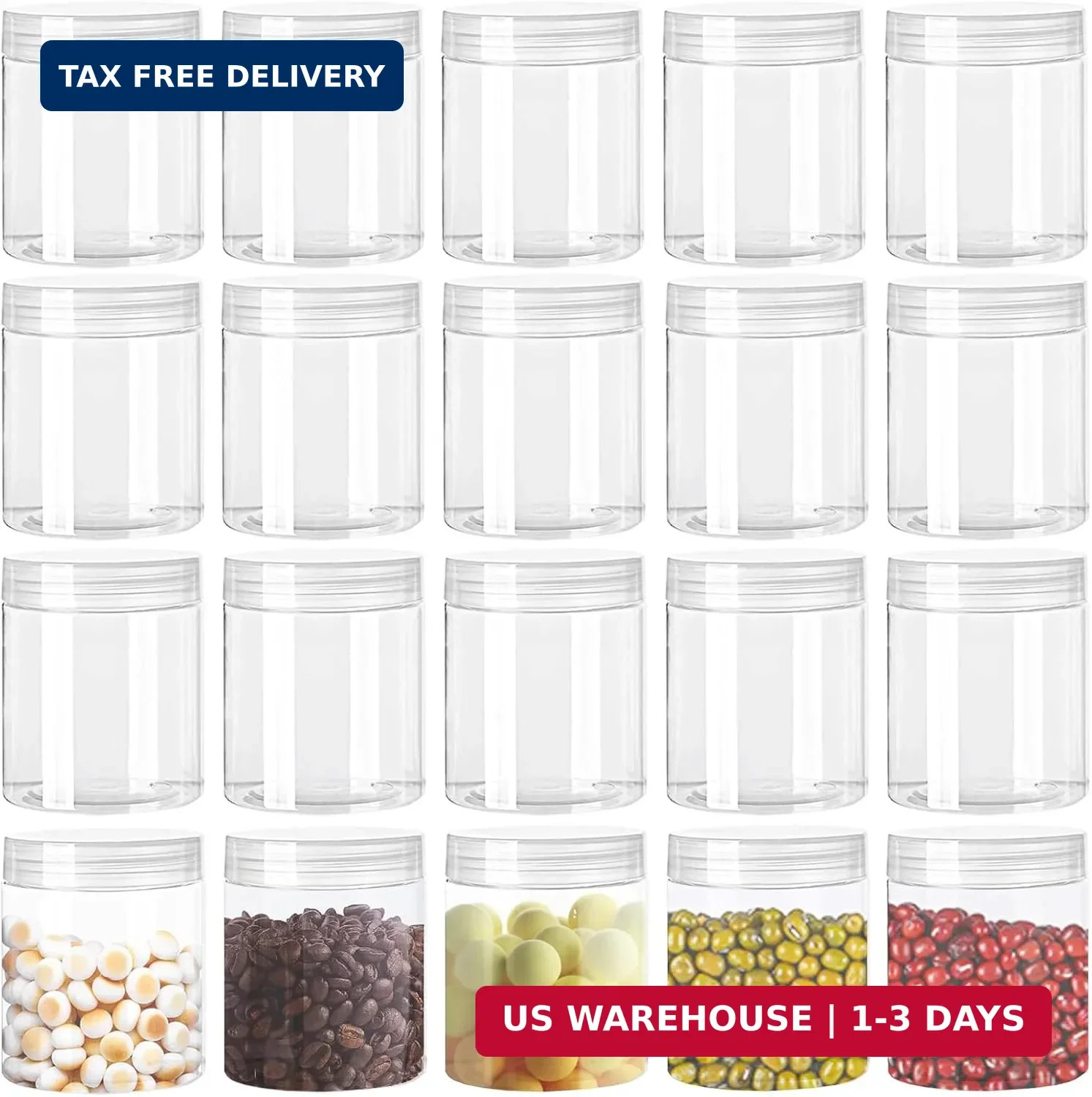 20 Pack 4oz Clear Plastic Jars with Lids,115ml Wide-Mouth Refillable Storage Con