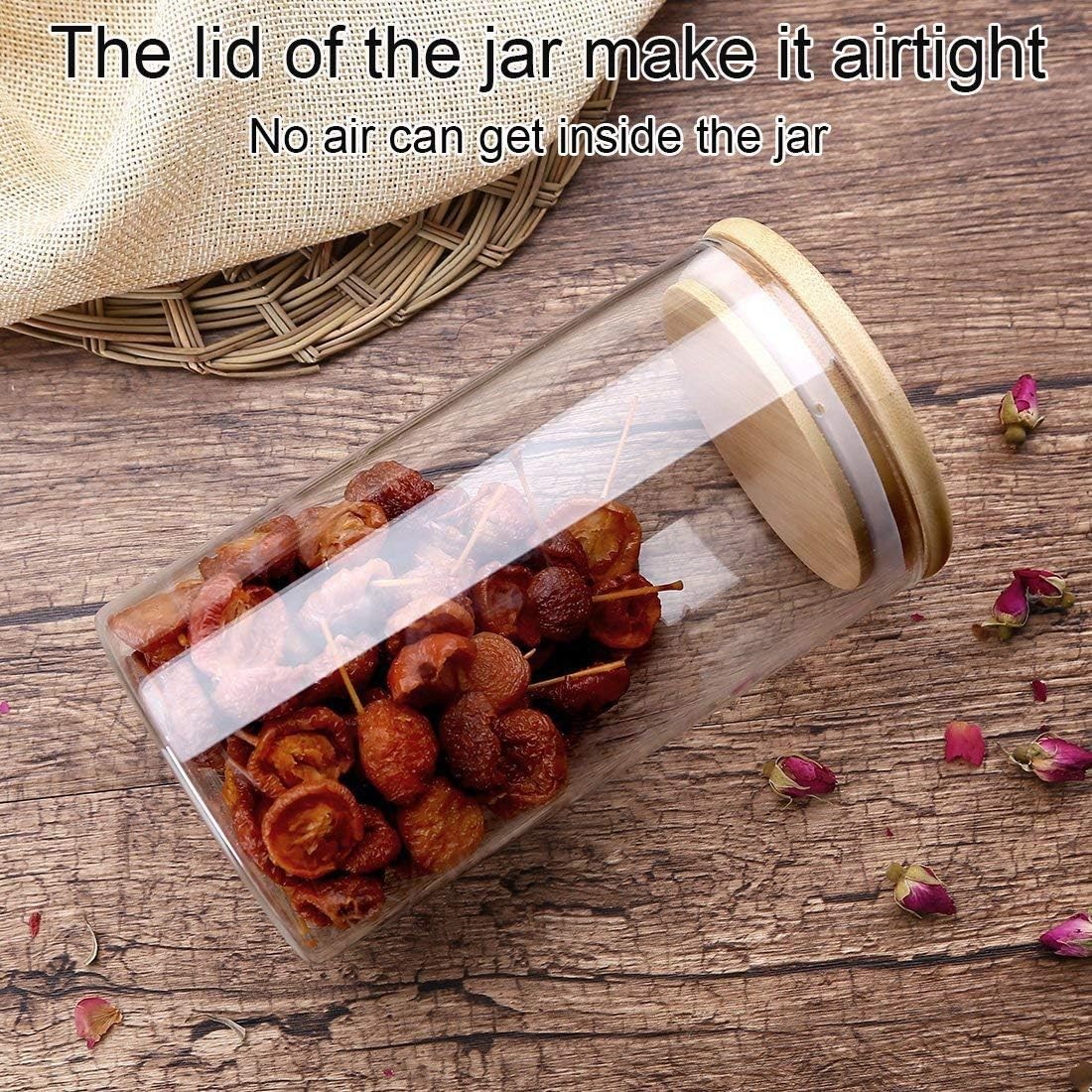 Glass Storage Jar With Airtight Seal wooden, Lid, 25 Ounce Set of 2, 750ml