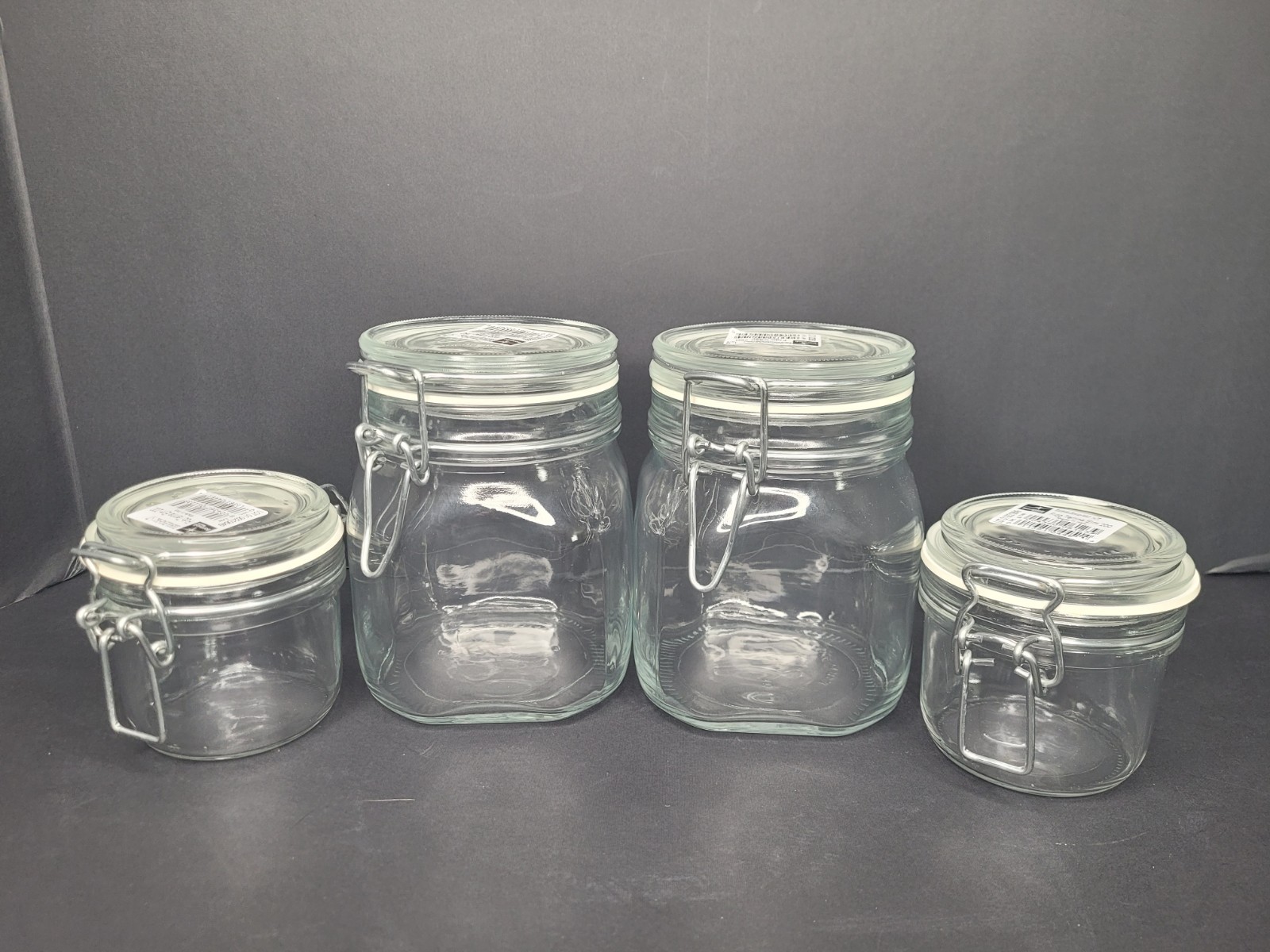 Bormioli Rocco Fido Glass Canister Jars .75L & 6.75oz Set Of 4 Airtight Lids
