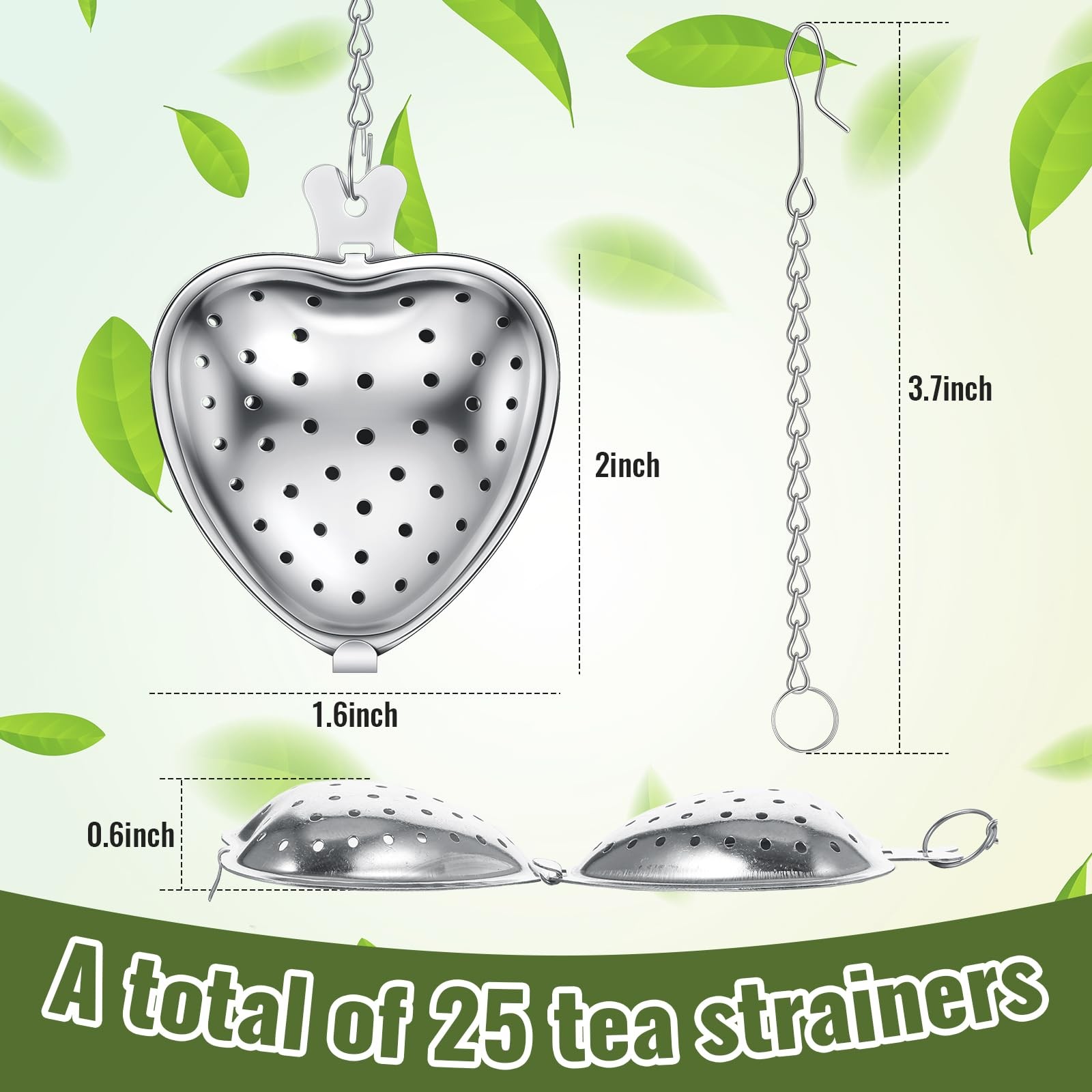 Sumind 25 Pcs Heart Tea Strainer Stainless 2 x 1.6 inches (L x W), Silver