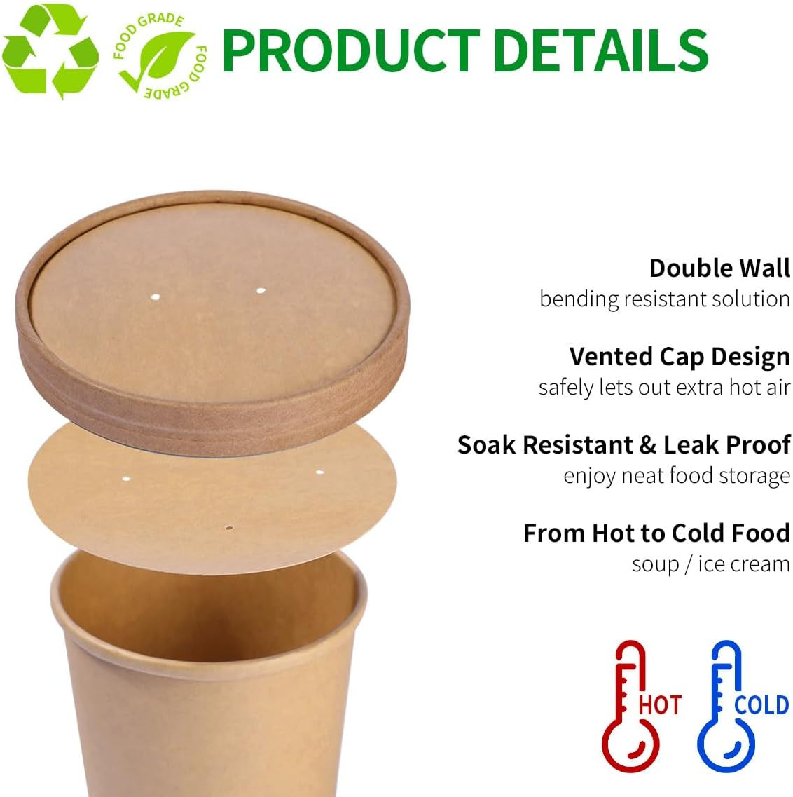 60 Pack 16 Oz Paper Food Containers with Lids, Ice Cream Pint Containers, 16 Oz