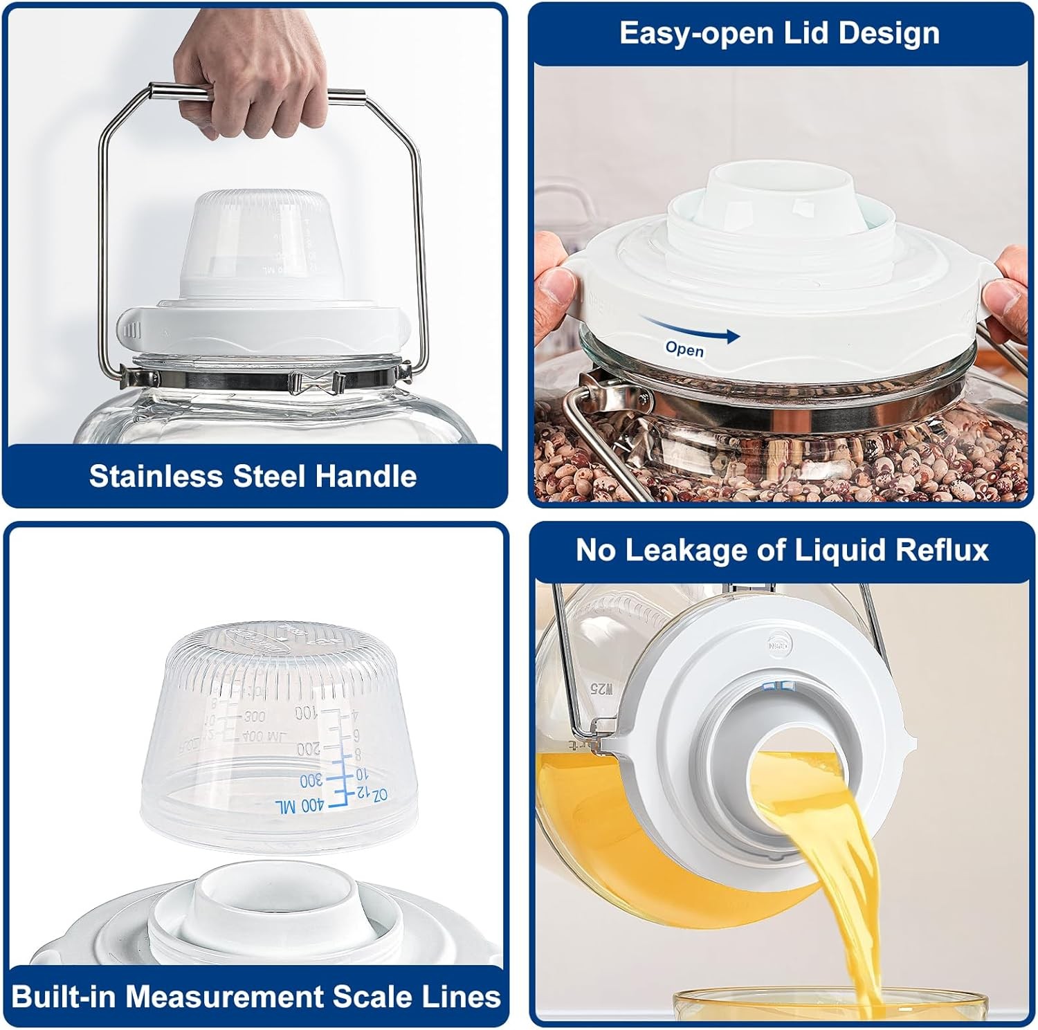 5 Gallon Air Tight Glass Storage Jars, 6.4inch Wide Mouth Canister with
