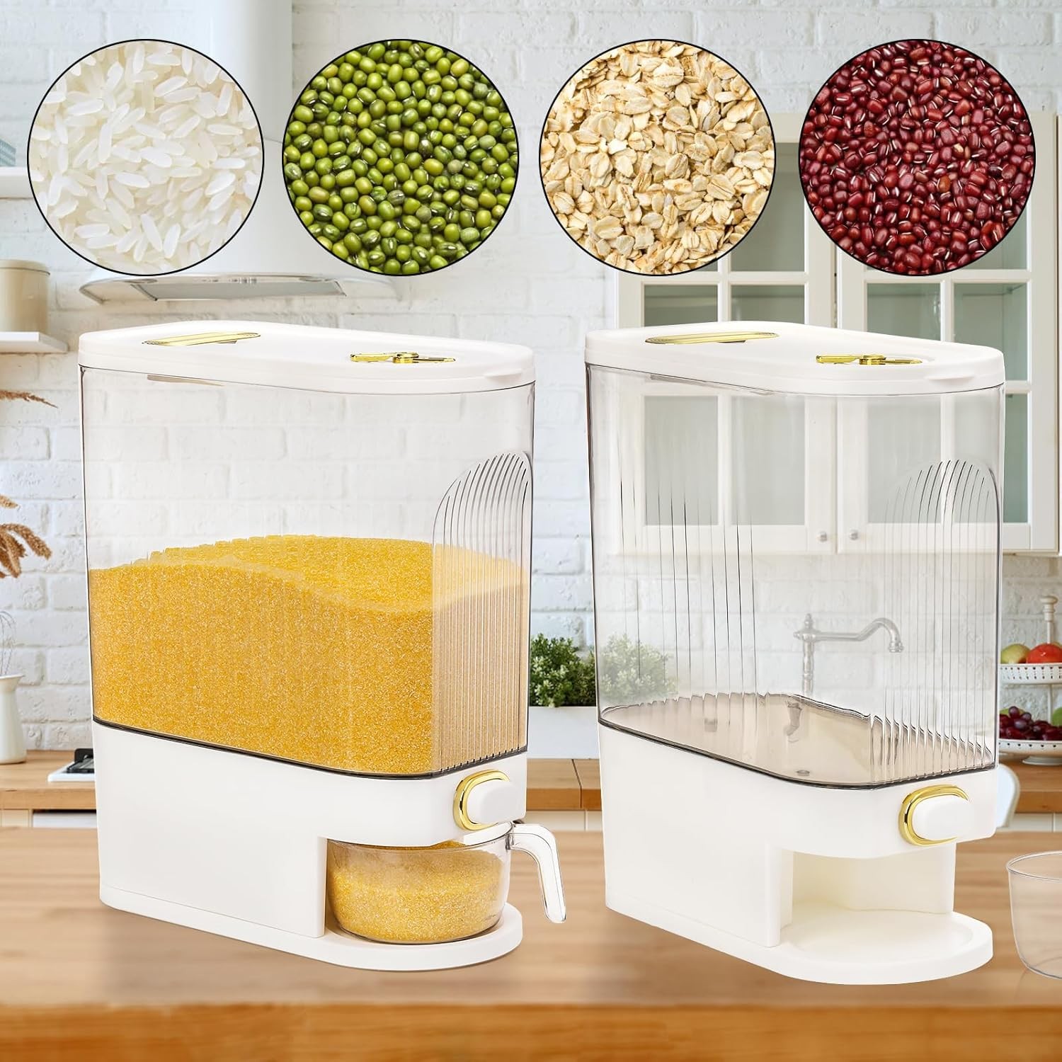 Clear Rice Holder Dispenser, 22 Lbs Large Grain Storage Container with Measuring