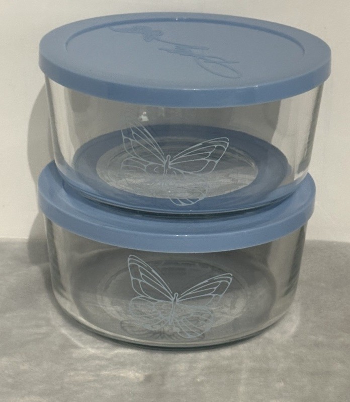 Dolly Parton Glass Food Storage Container Butterfly Set Of 2 Light Blue