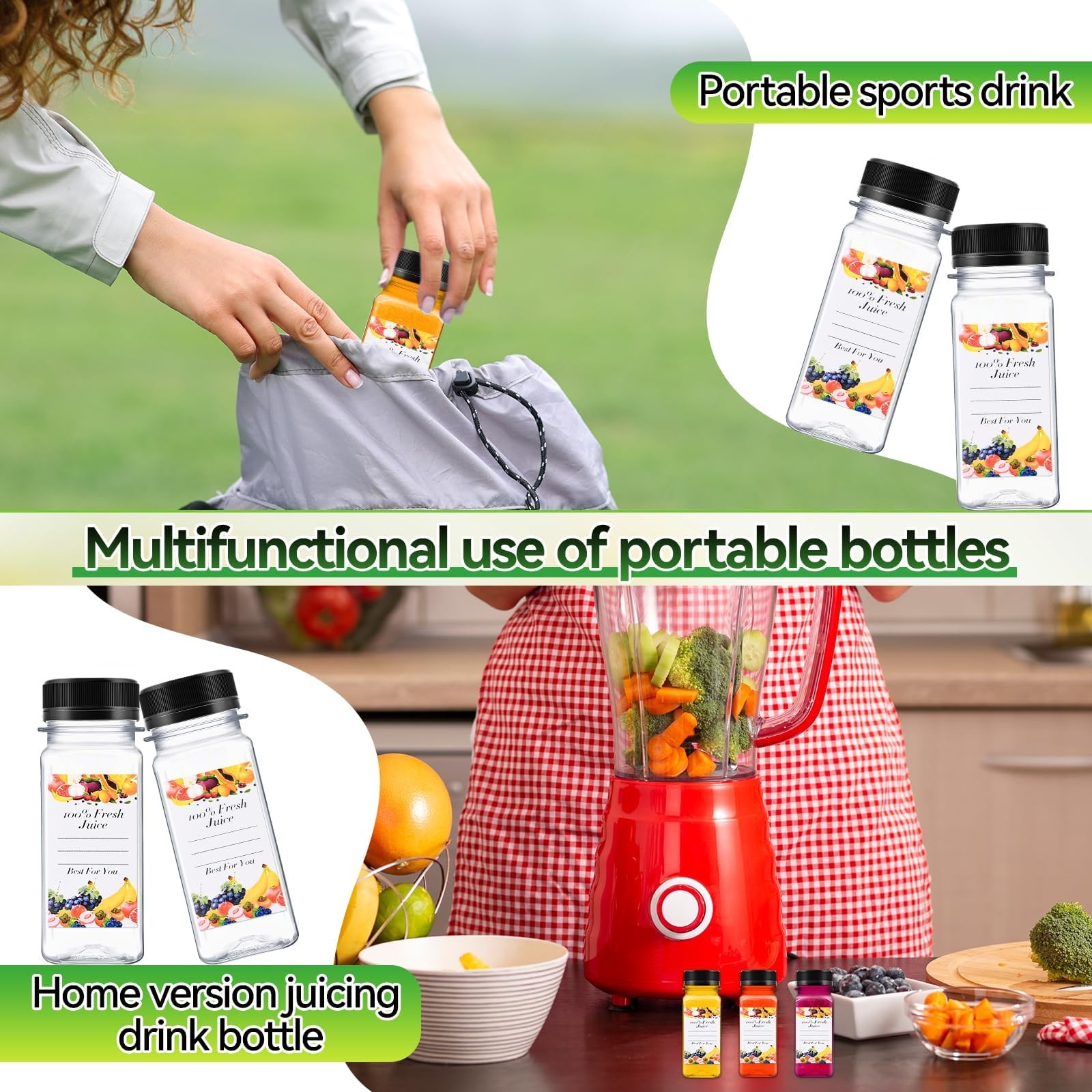 6pcs 2oz Shot Bottles with Caps, Empty Juice for Juicing,